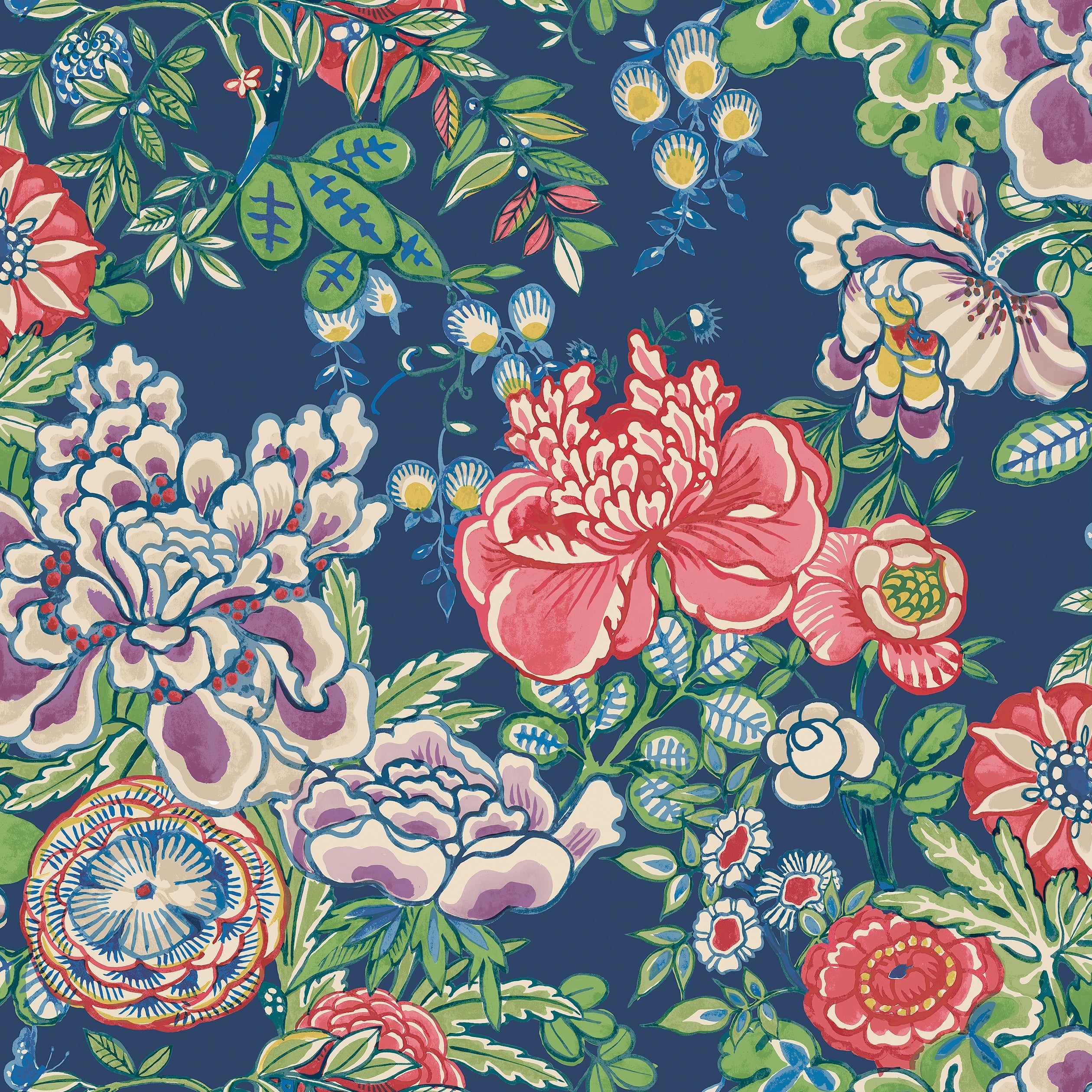 Peony Garden fabric in navy color - pattern number T42015 - by Thibaut in the Sojourn collection
