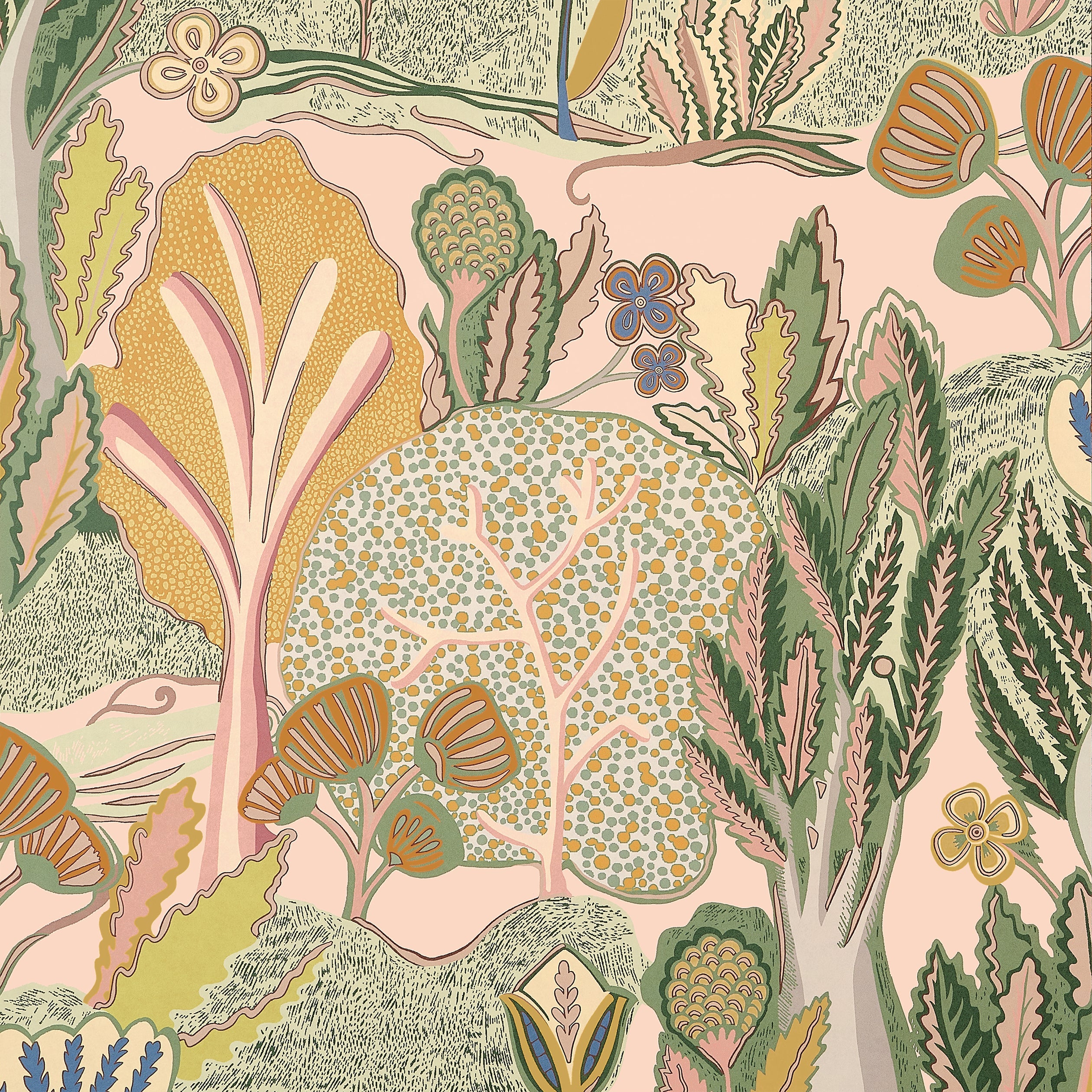 Albero wallpaper in apricot and ginger color - pattern number T45010 - by Thibaut in the Wanderlust collection