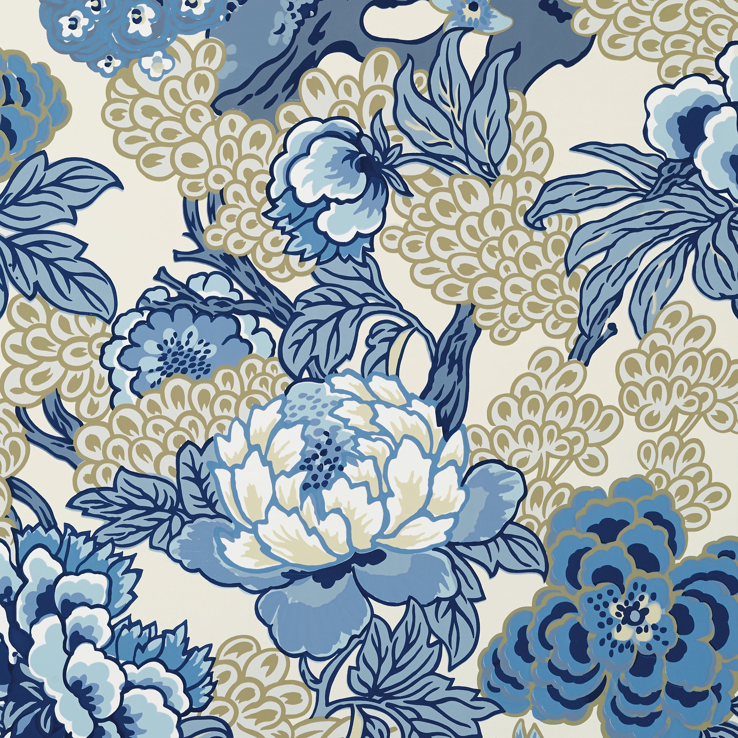 Honshu fabric in blue and beige color - pattern number T75487 - by Thibaut in the Dynasty collection