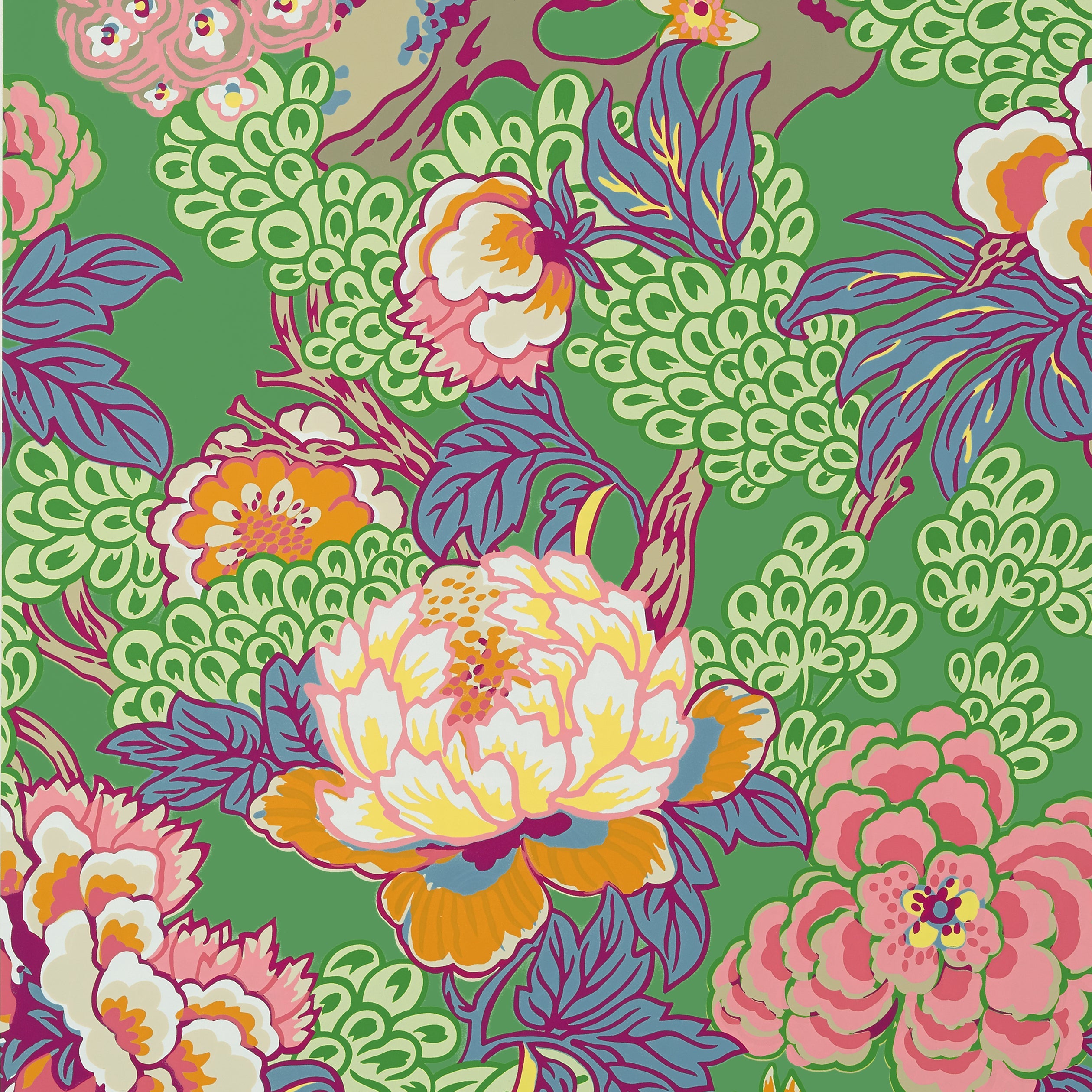 Honshu fabric in green color - pattern number T75491 - by Thibaut in the Dynasty collection