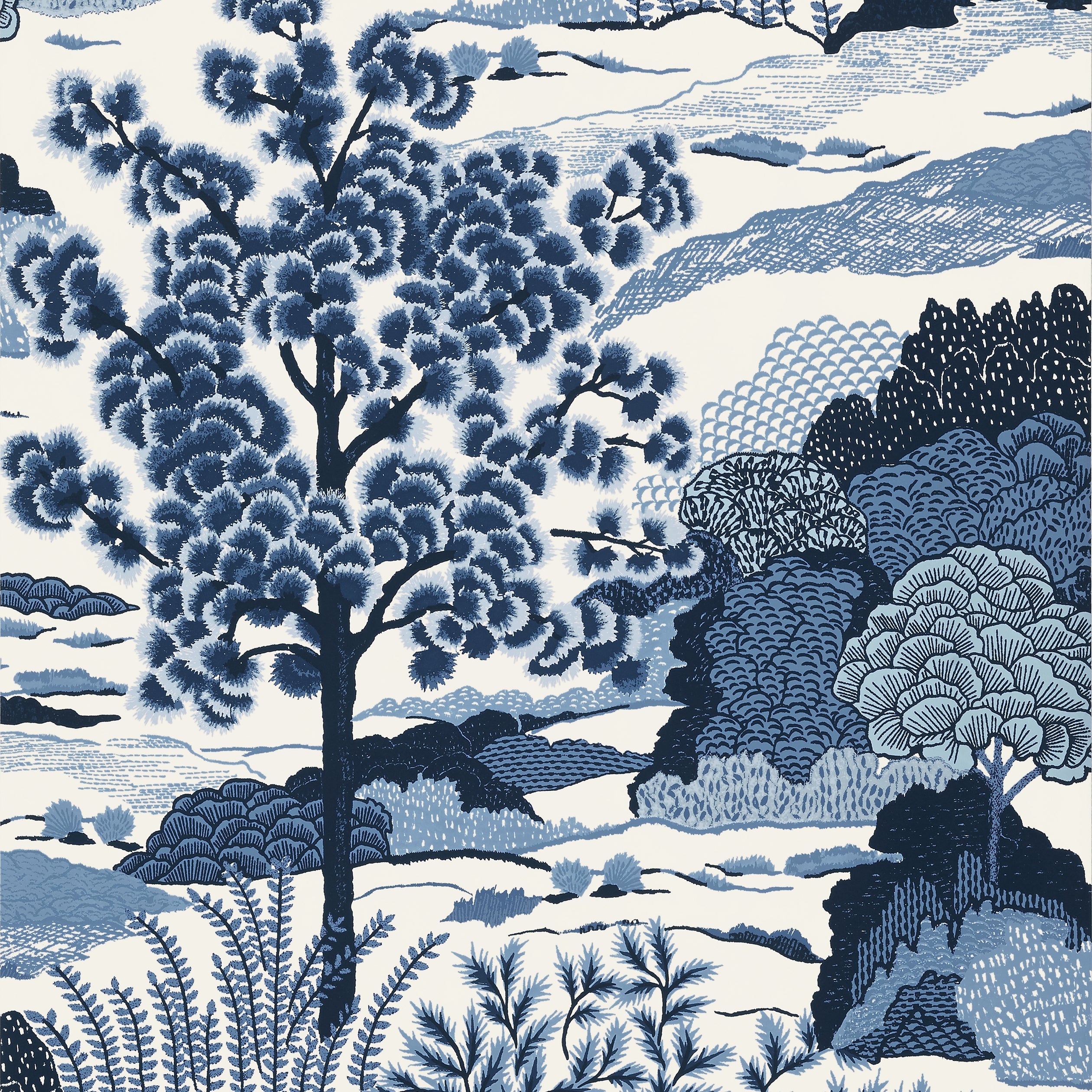 Daintree wallpaper in blue on white color - pattern number T85044 - by Thibaut in the Greenwood collection