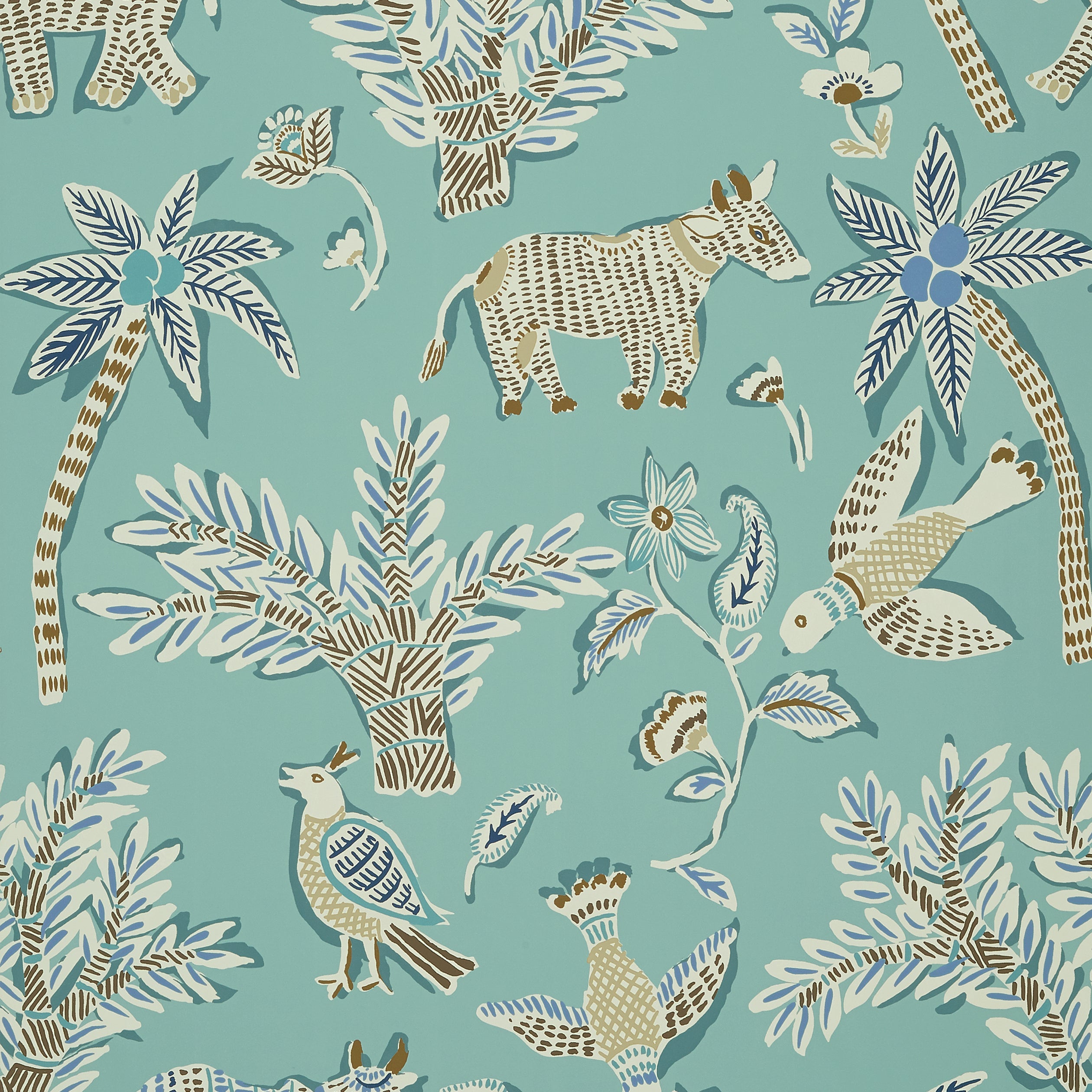 Goa wallpaper in teal color - pattern number T88723 - by Thibaut in the Trade Routes collection
