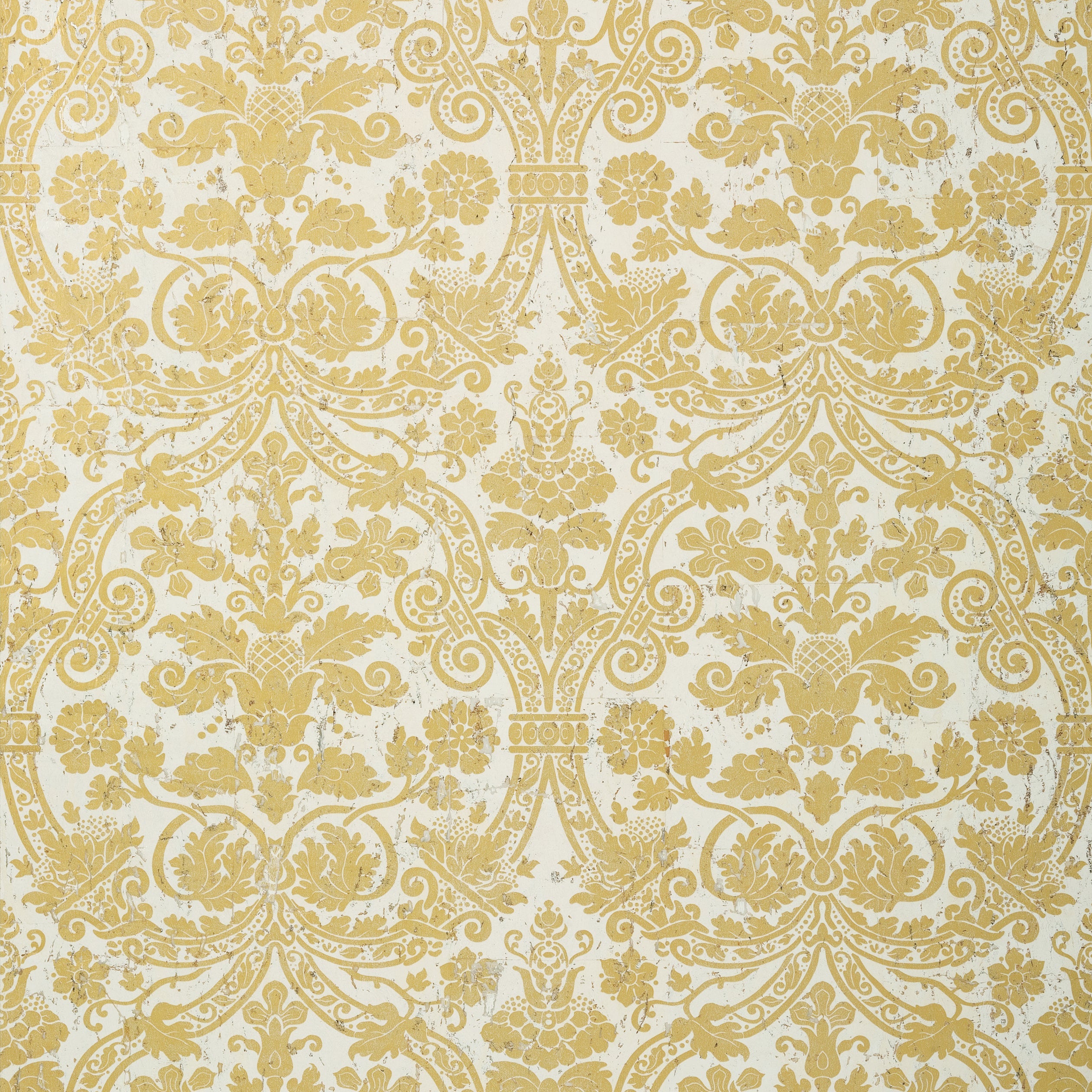 Curtis Damask fabric in metallic gold on white color - pattern number T89116 - by Thibaut in the Damask Resource Volume 4 collection