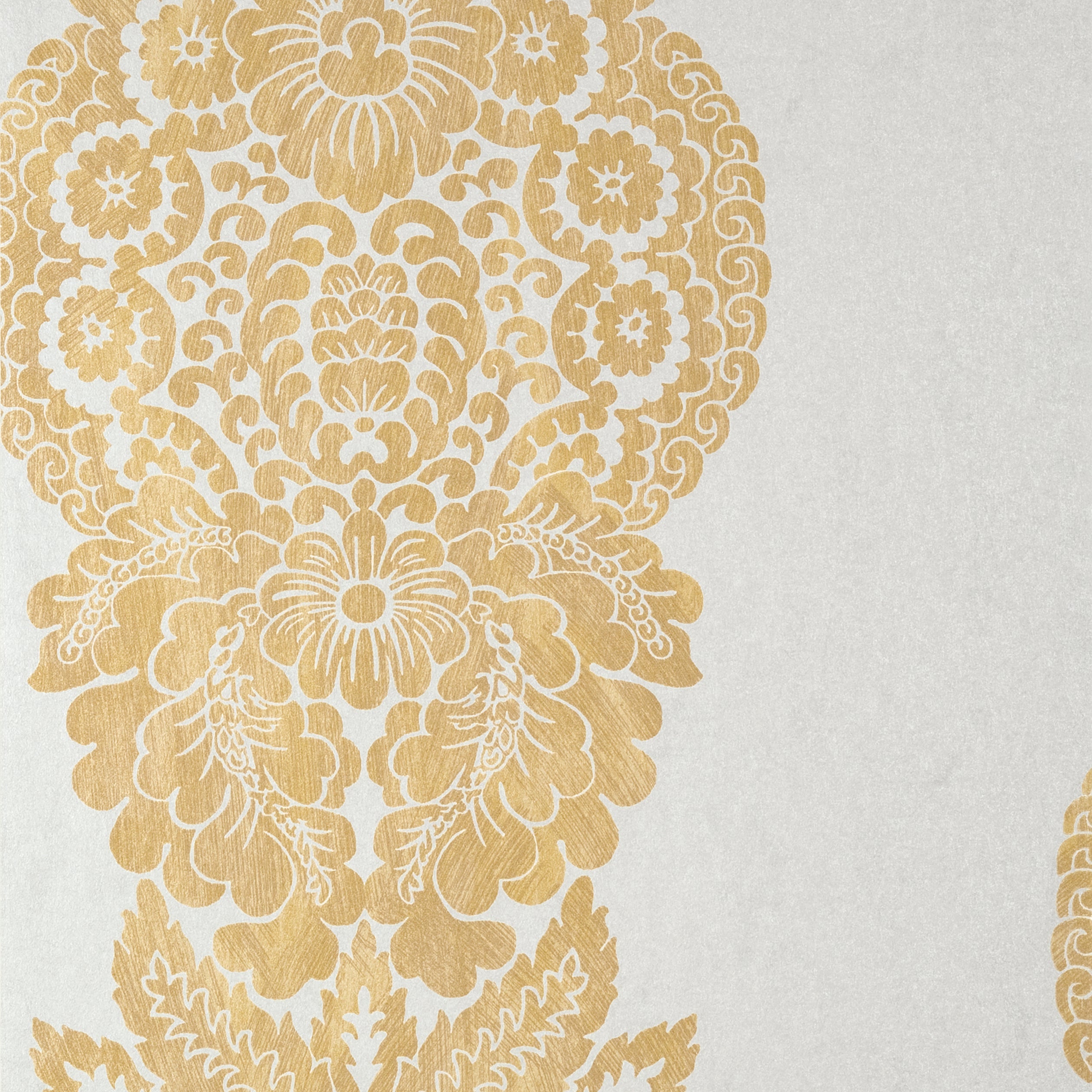 Rowan Damask fabric in metallic gold on silver color - pattern number T89131 - by Thibaut in the Damask Resource Volume 4 collection