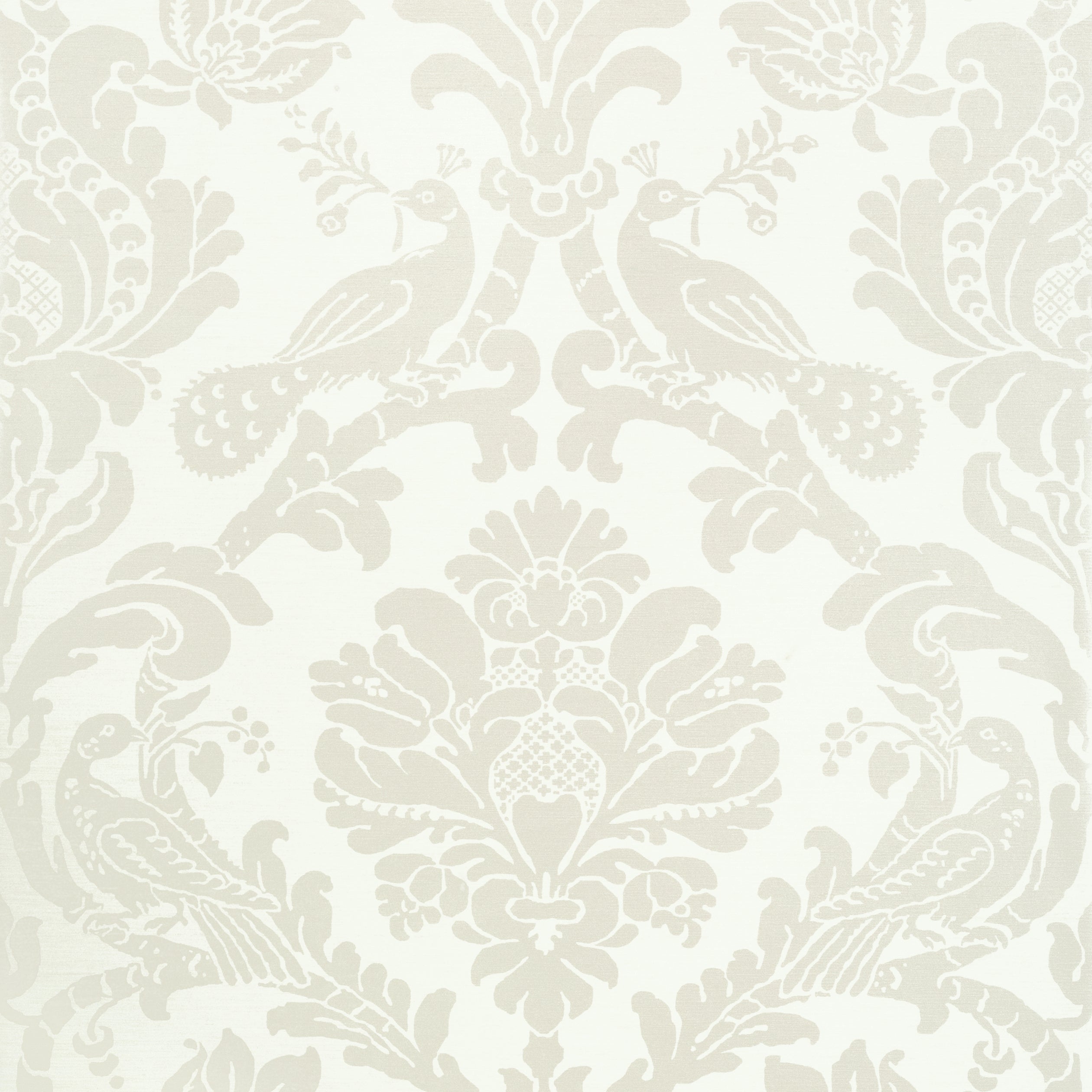 Passaro Damask fabric in pearl on white color - pattern number T89134 - by Thibaut in the Damask Resource Volume 4 collection