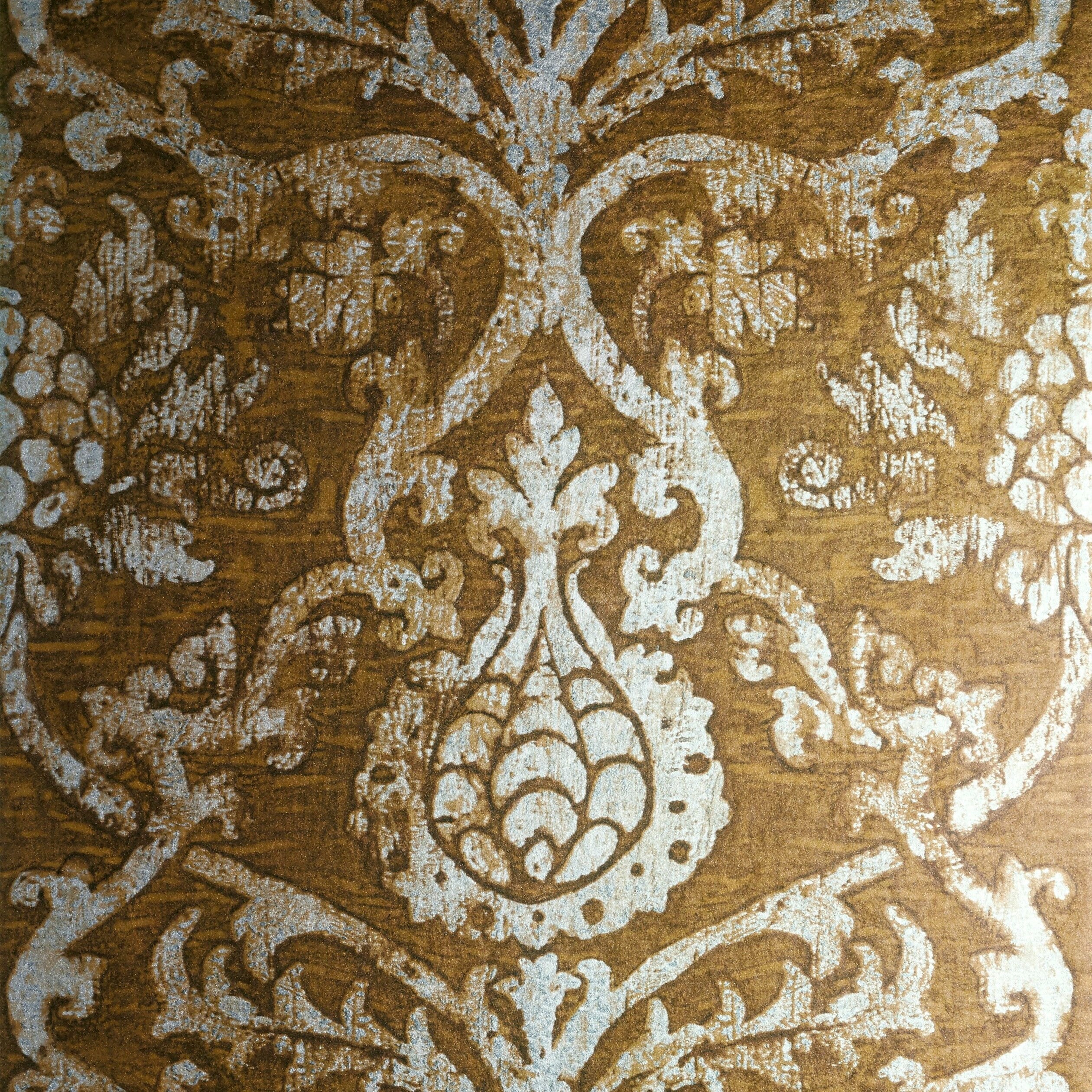 Pravata Damask fabric in sienna on foil color - pattern number T89175 - by Thibaut in the Damask Resource Volume 4 collection