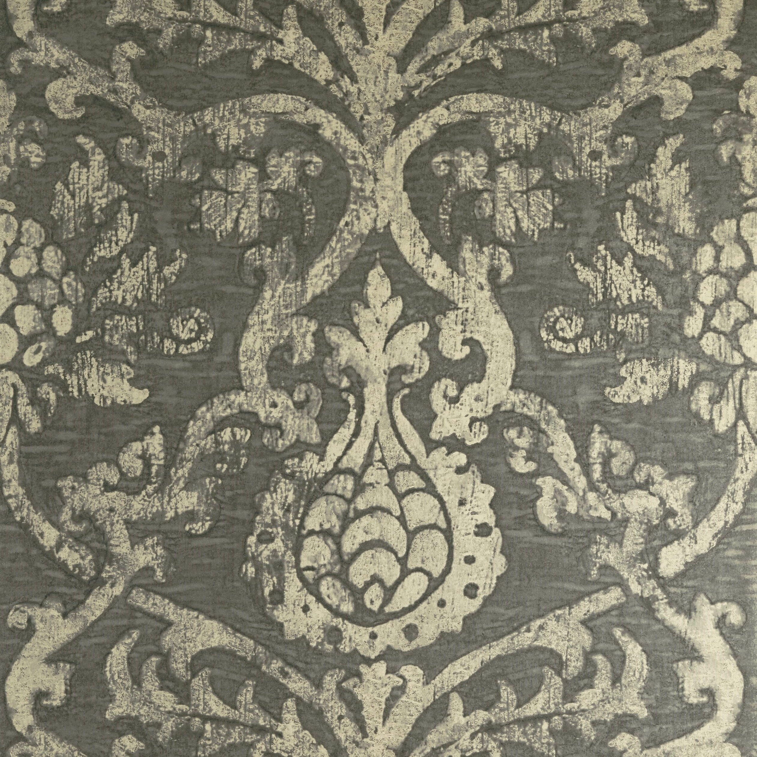 Pravata Damask fabric in smoke on foil color - pattern number T89177 - by Thibaut in the Damask Resource Volume 4 collection