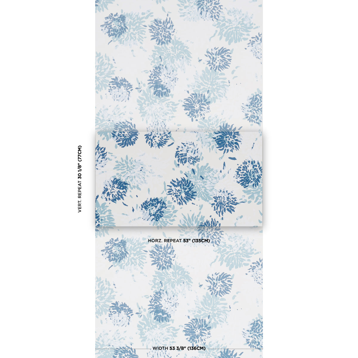 Chrysanthemum By Tillett Wallpaper in blues color - pattern number TL800001 - by Schumacher in the Tillett collection