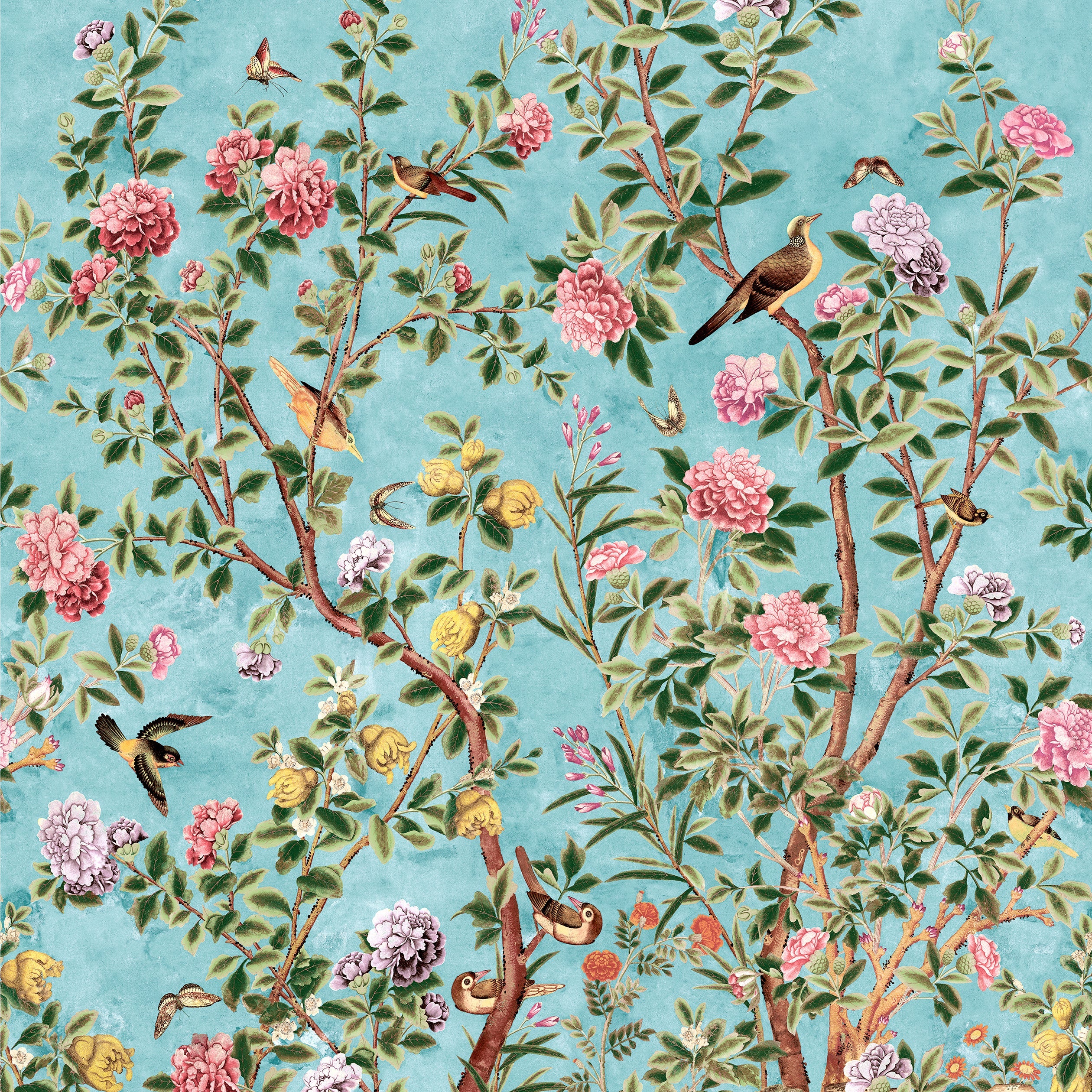Jardin Bloom mural in turquoise color - pattern number TM13668 - by Thibaut in the Grand Palace collection