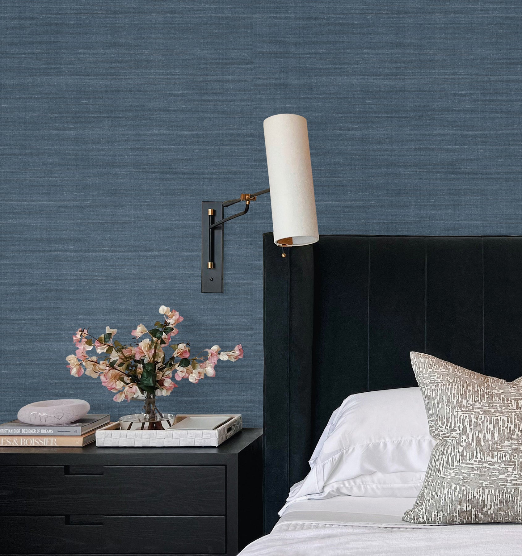 Sari Silk Wallpaper in denim color - pattern number UW1003N - by York in the Atmosphere Digest collection