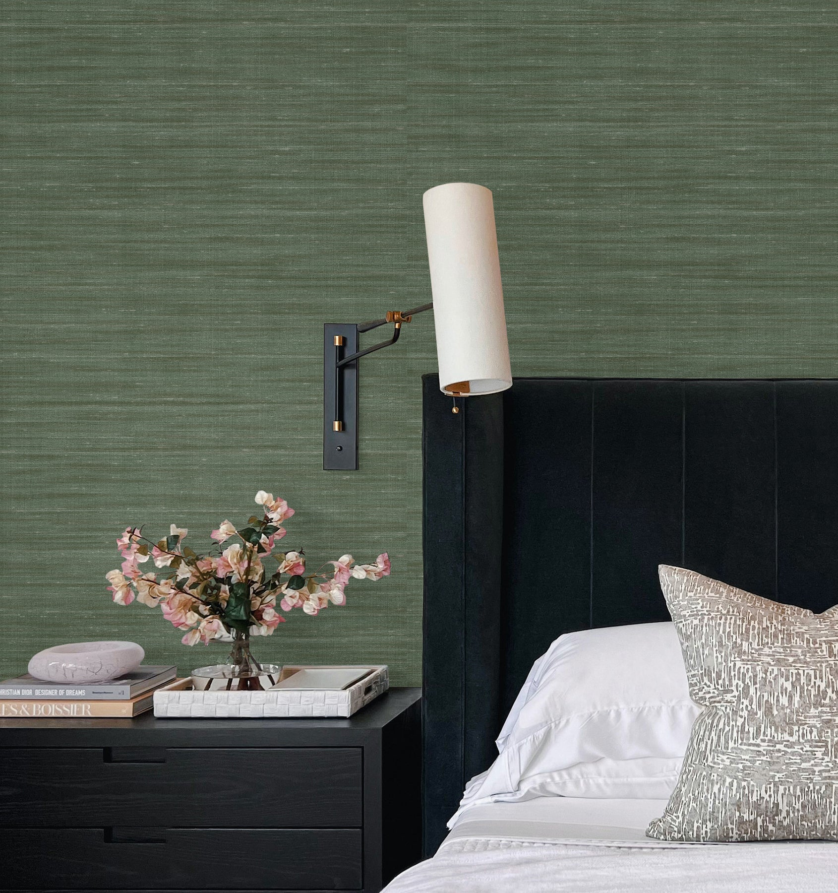 Sari Silk Wallpaper in green color - pattern number UW1004N - by York in the Atmosphere Digest collection