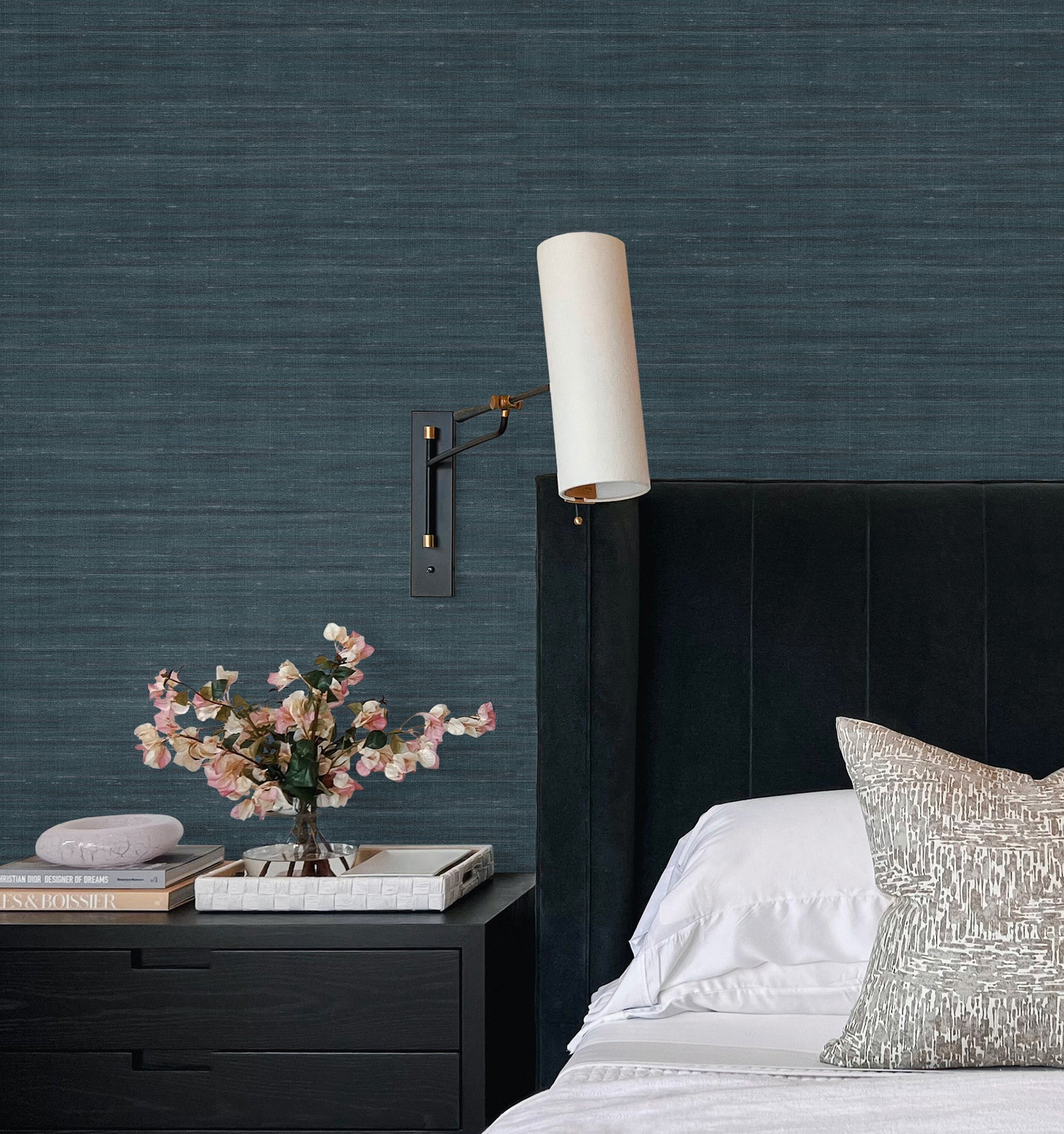 Sari Silk Wallpaper in slate color - pattern number UW1005N - by York in the Atmosphere Digest collection