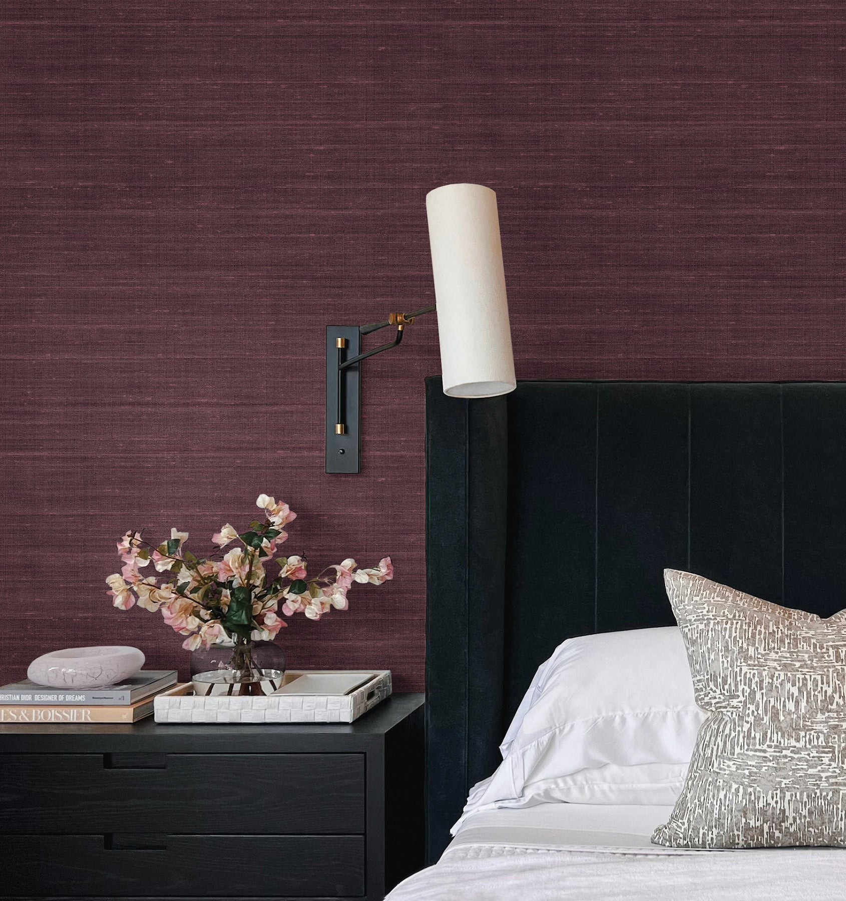 Sari Silk Wallpaper in merlot color - pattern number UW1009N - by York in the Atmosphere Digest collection