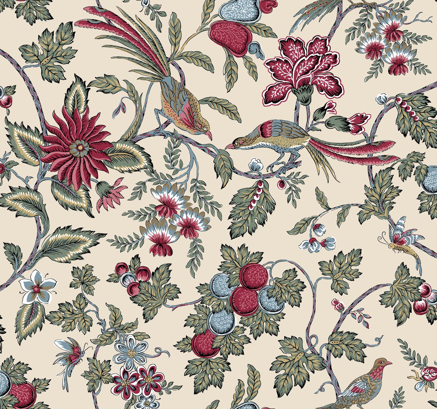 Parterre wallpaper in raspberry color - pattern number VP1312 - by Antonina Vella in the Jardin collection