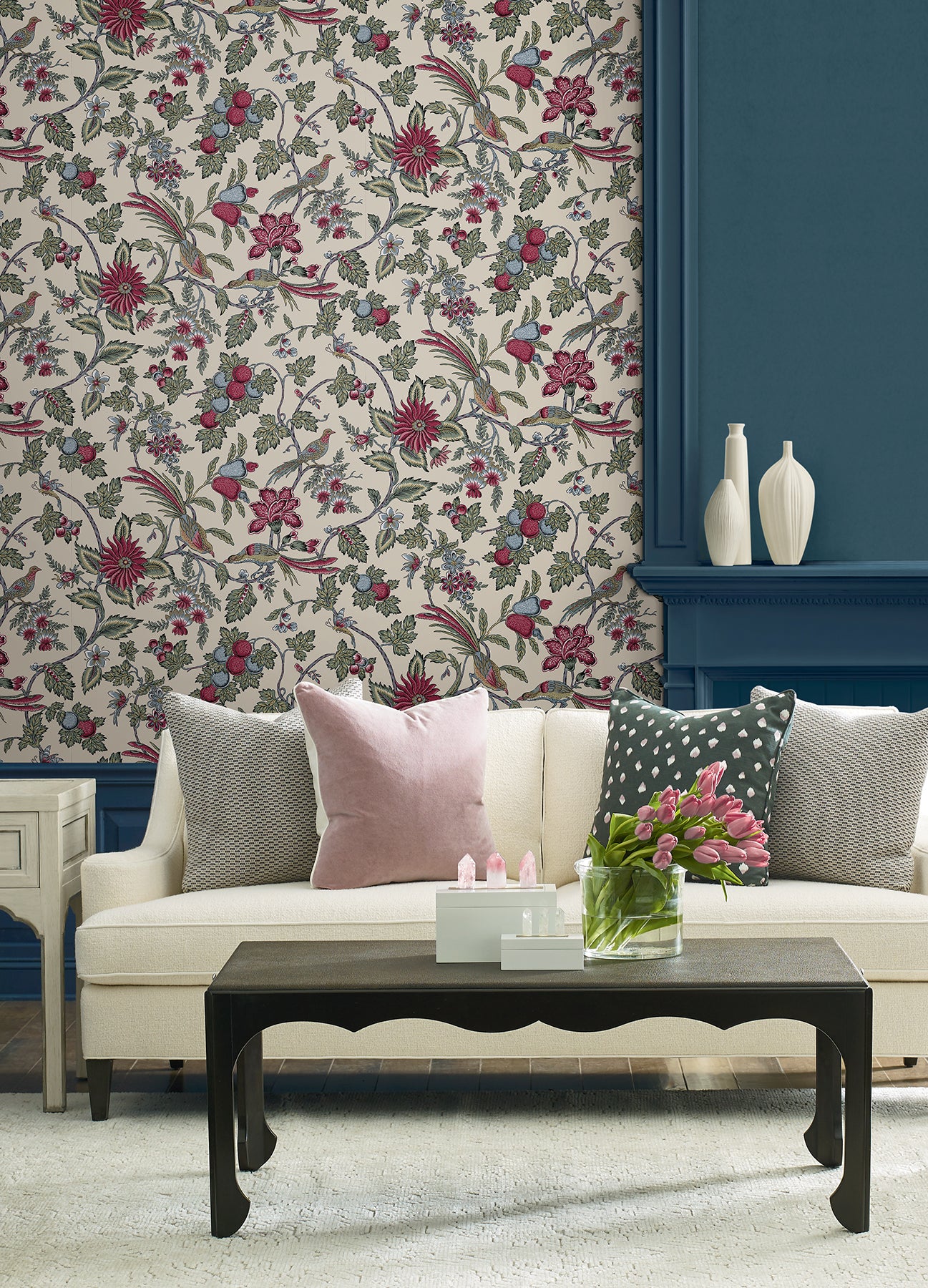 Parterre wallpaper in raspberry color - pattern number VP1312 - by Antonina Vella in the Jardin collection