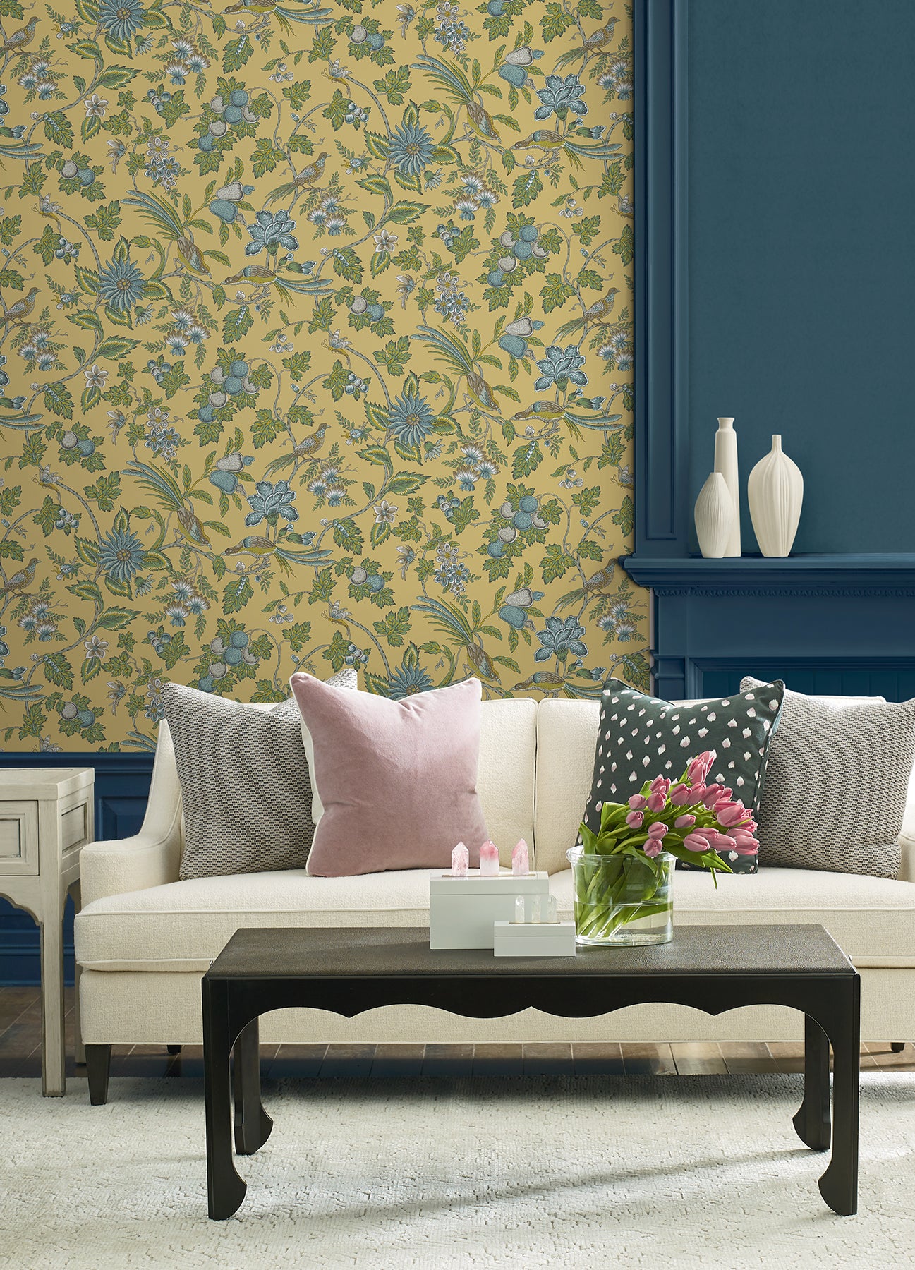 Parterre wallpaper in saffron color - pattern number VP1313 - by Antonina Vella in the Jardin collection