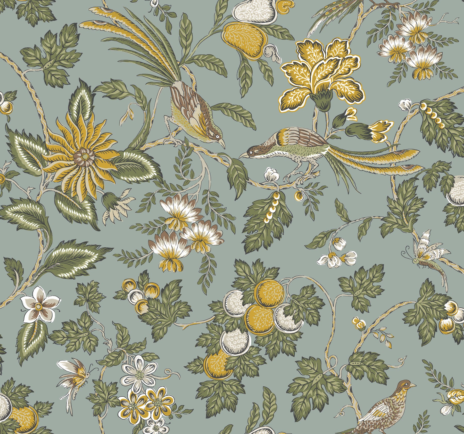 Parterre wallpaper in blue dawn color - pattern number VP1315 - by Antonina Vella in the Jardin collection