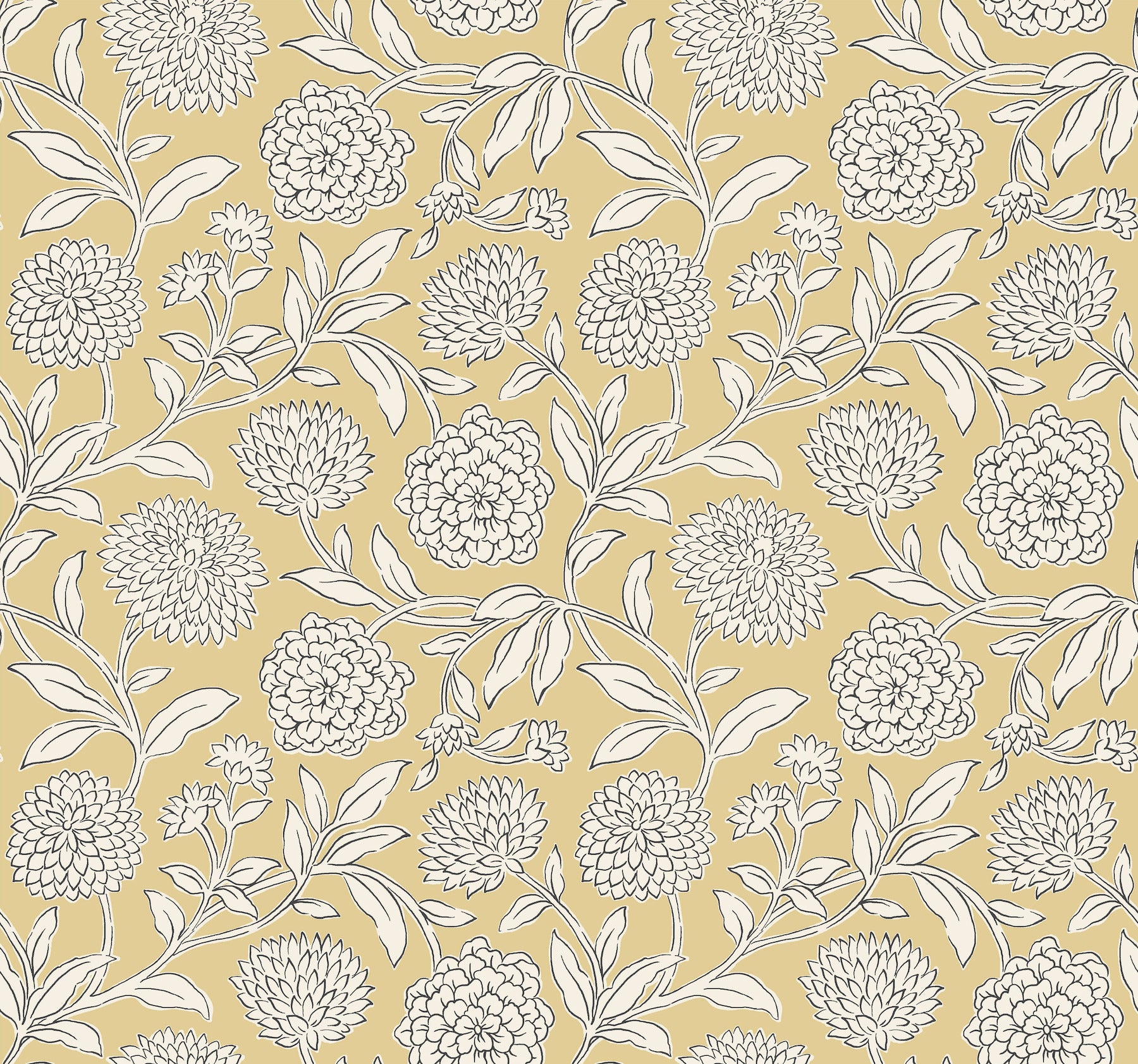 Chatsworth Garden wallpaper in saffron color - pattern number VP1364 - by Antonina Vella in the Jardin collection