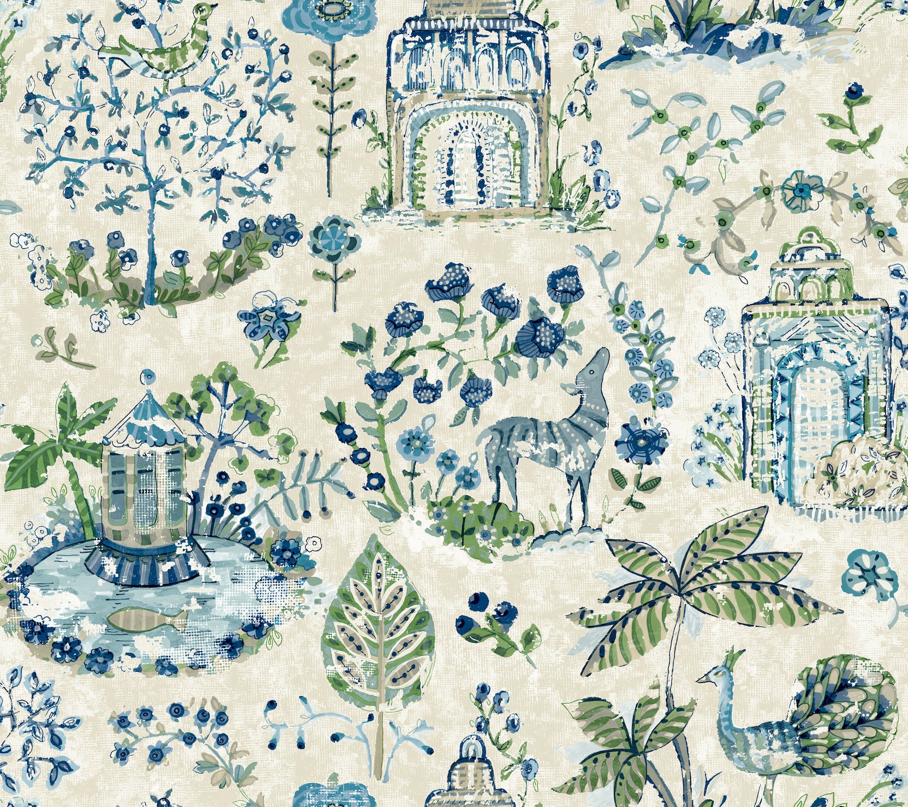 Parc wallpaper in blue and green color - pattern number VP1402 - by Antonina Vella in the Jardin collection