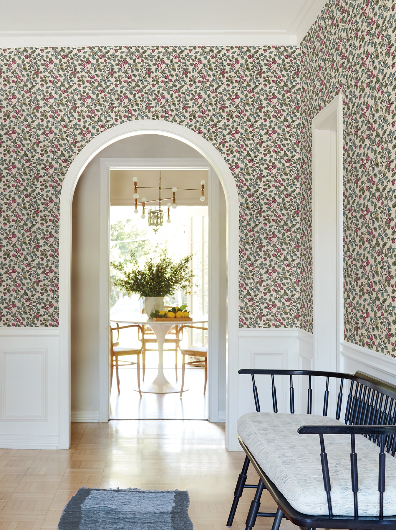 Framboise wallpaper in mulberry and evergreen color - pattern number VP1411 - by Antonina Vella in the Jardin collection