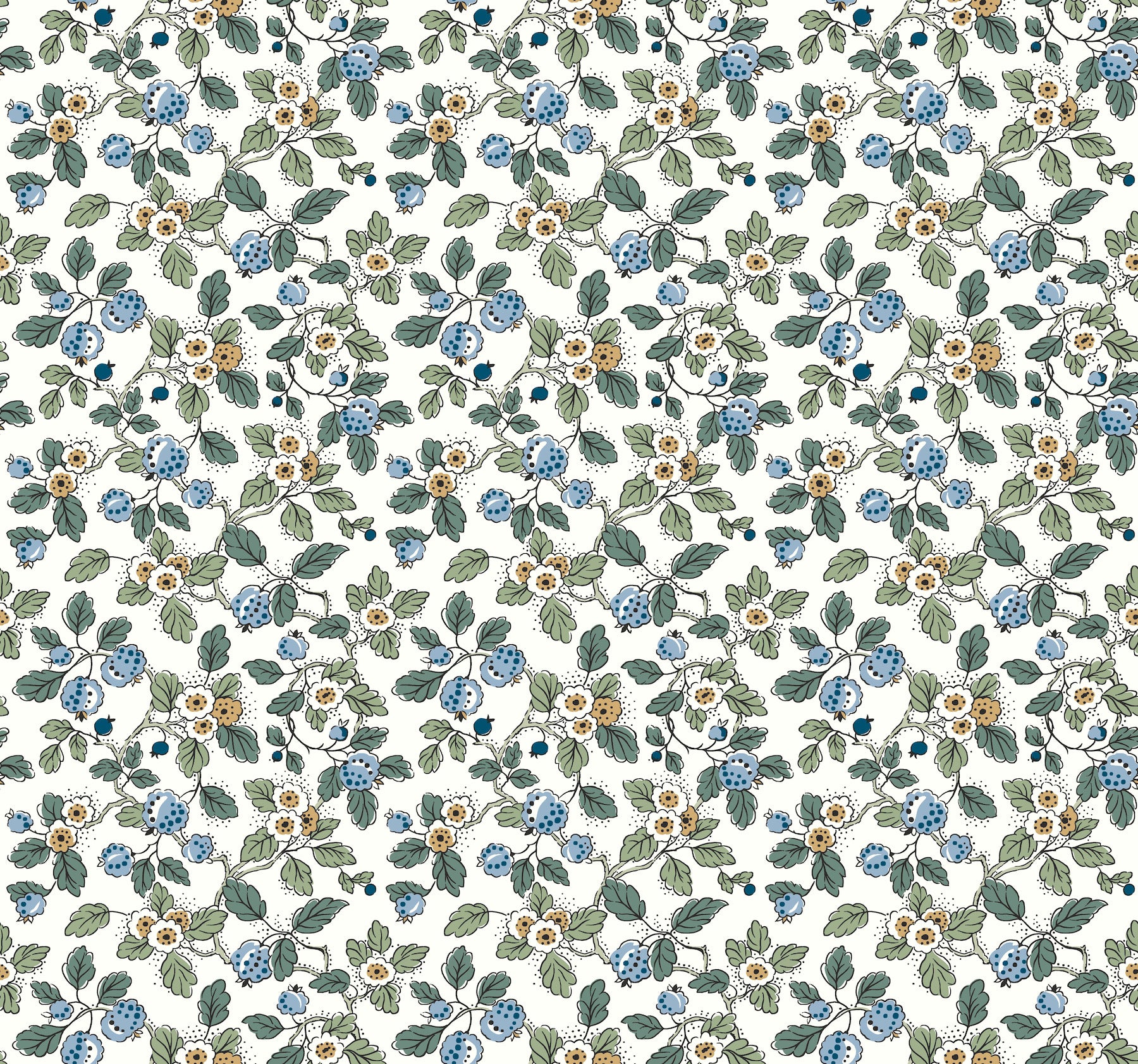 Framboise wallpaper in blue and green color - pattern number VP1413 - by Antonina Vella in the Jardin collection