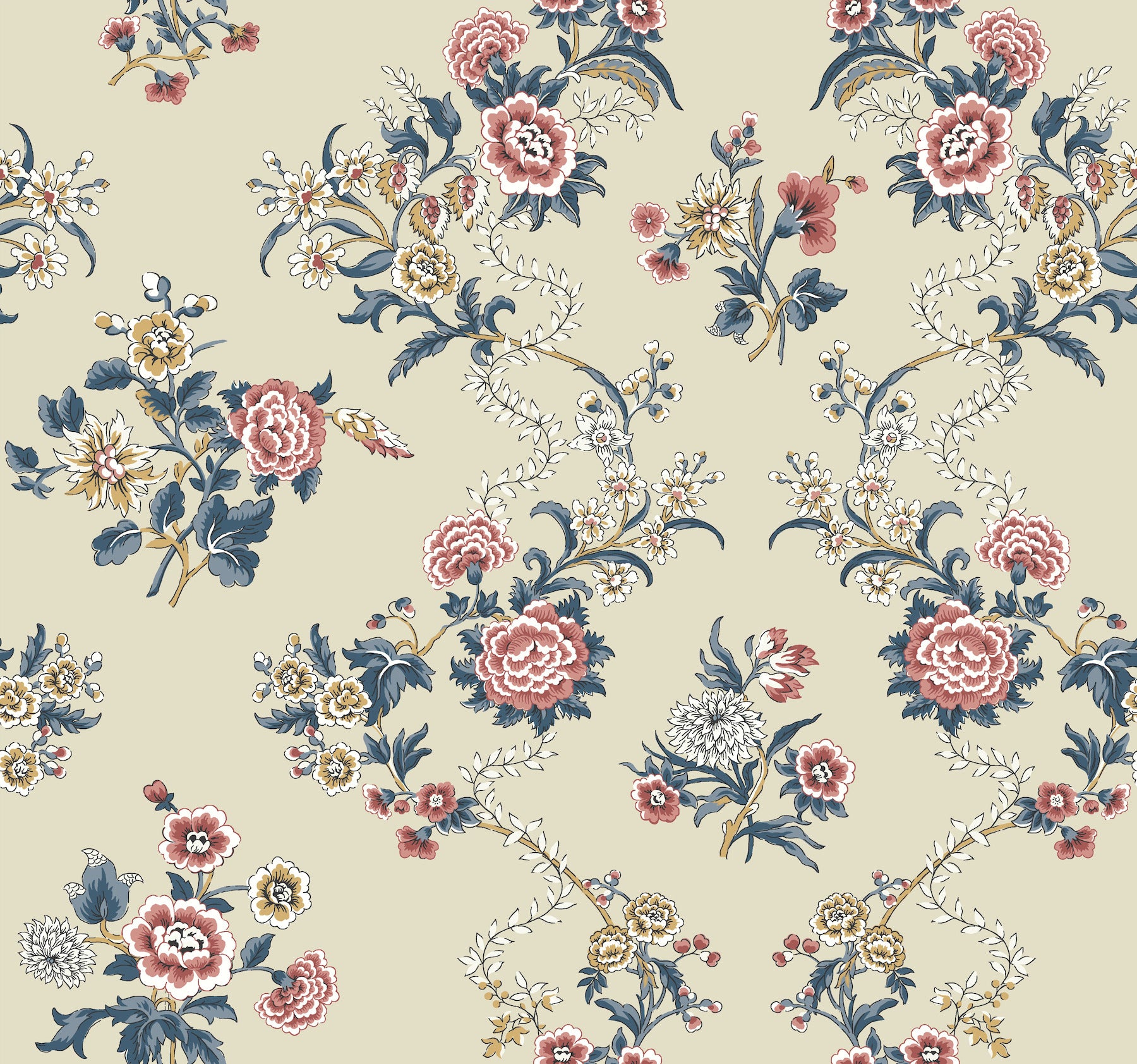 Genevieve wallpaper in red and navy color - pattern number VP1424 - by Antonina Vella in the Jardin collection