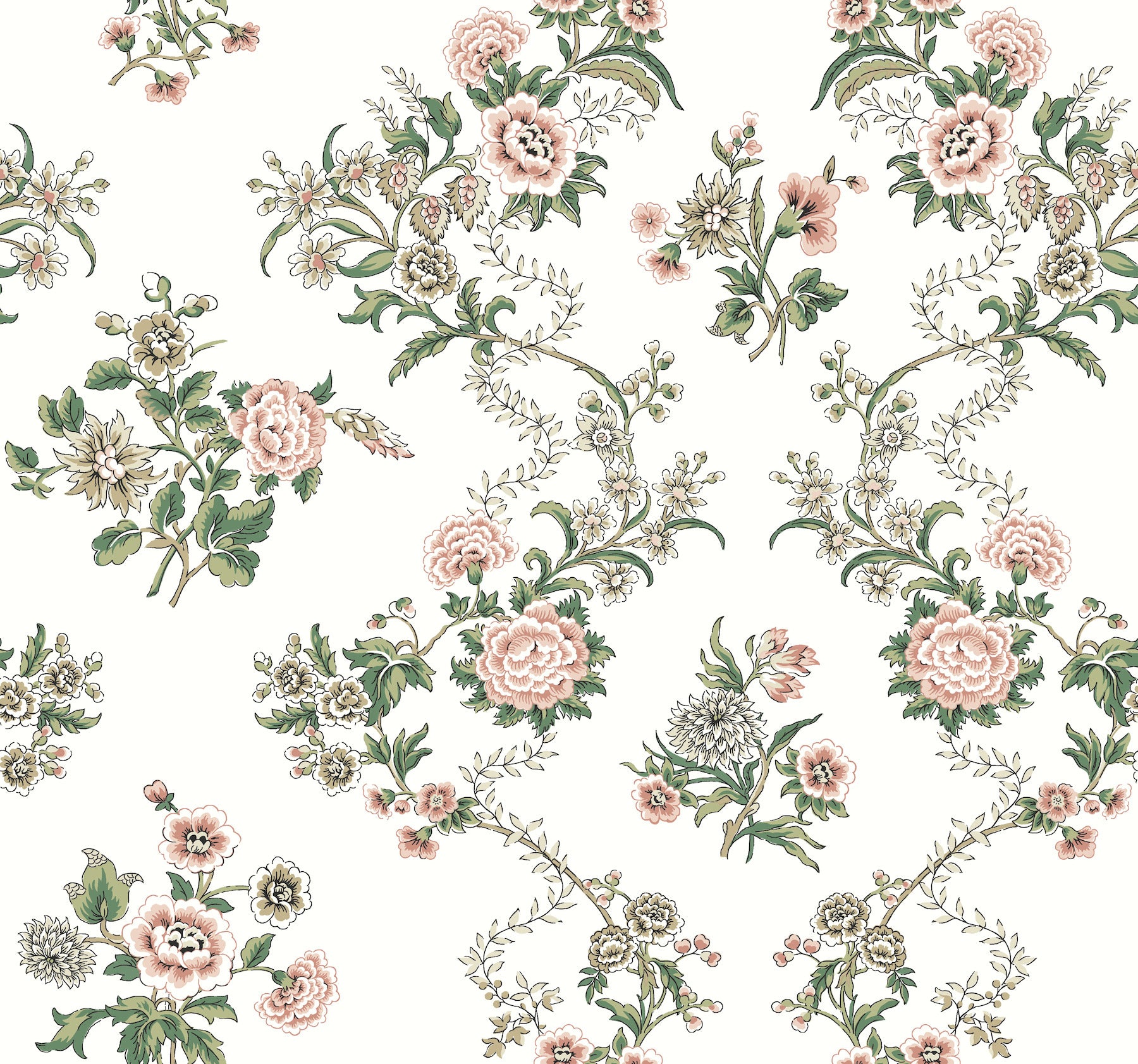 Genevieve wallpaper in pink and green color - pattern number VP1425 - by Antonina Vella in the Jardin collection