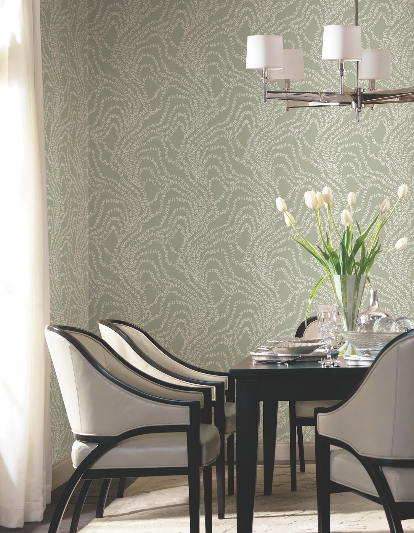 String of Pearls wallpaper in sage color - pattern number VR1513 - by Ronald Redding in the Caviar collection