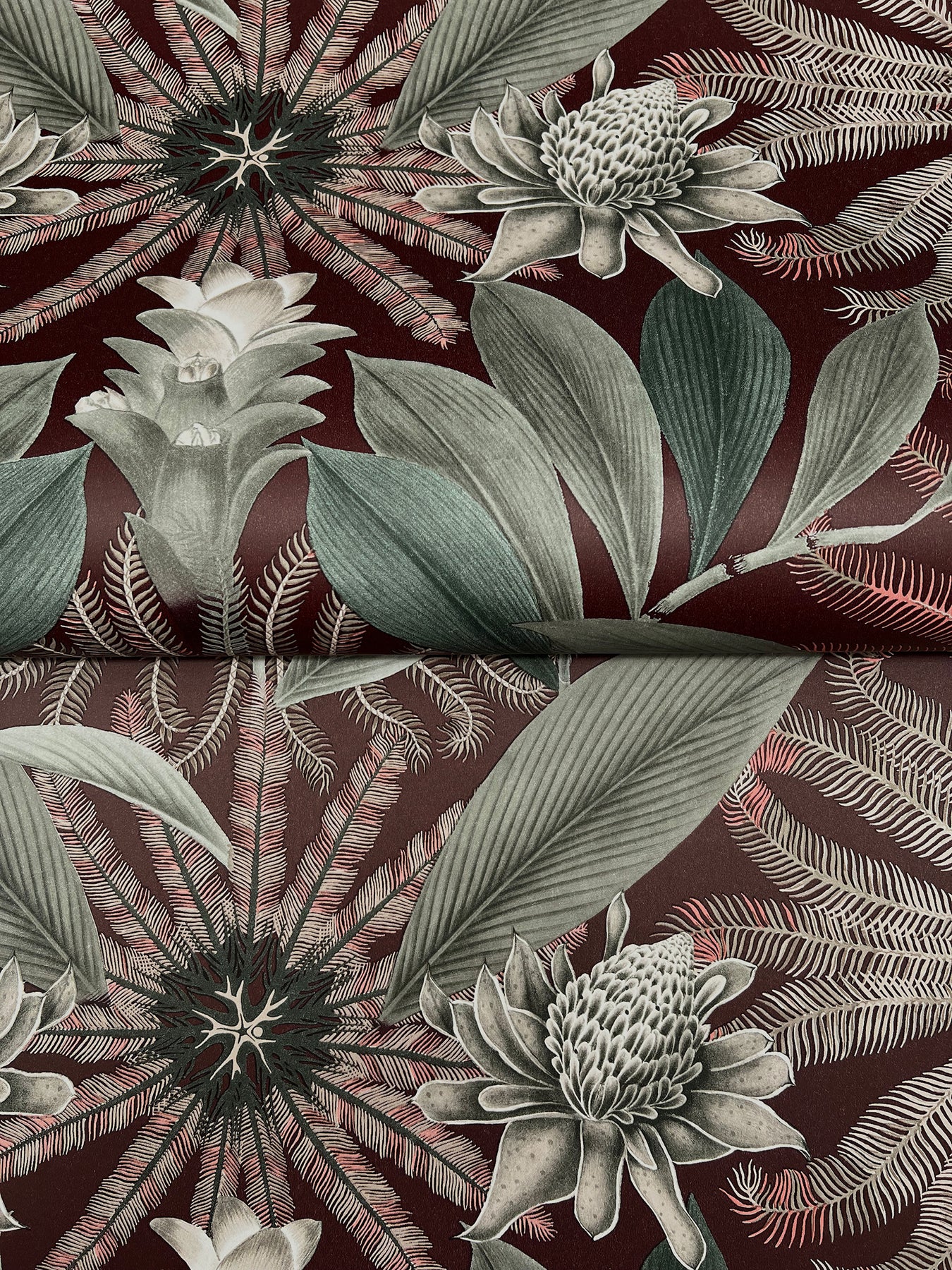 Enchanted Garden wallpaper in maroon color - pattern number VR1528 - by Ronald Redding in the Caviar collection