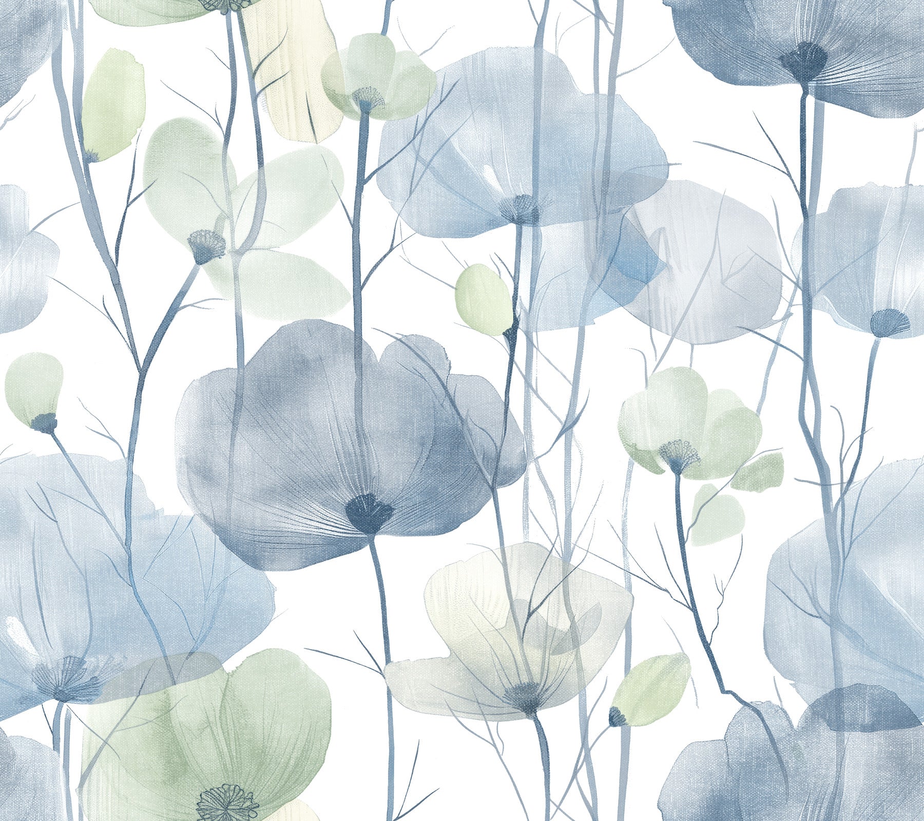 Cotswolds Poppies wallpaper in blue color - pattern number VR1535 - by Ronald Redding in the Caviar collection