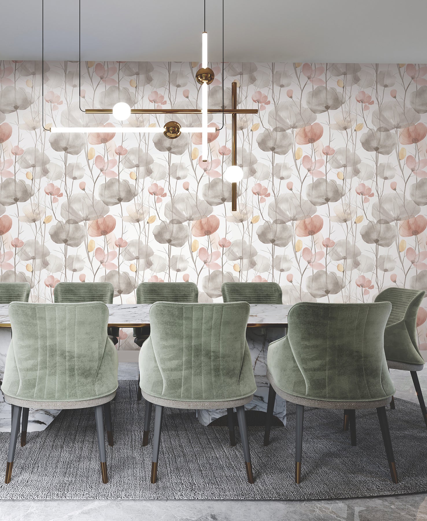 Cotswolds Poppies wallpaper in pastel color - pattern number VR1538 - by Ronald Redding in the Caviar collection
