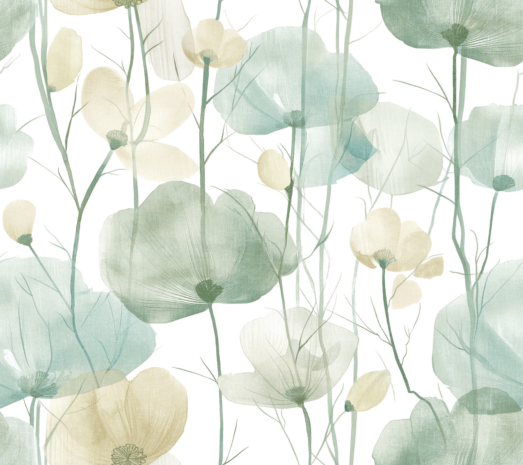 Cotswolds Poppies wallpaper in turquoise color - pattern number VR1539 - by Ronald Redding in the Caviar collection