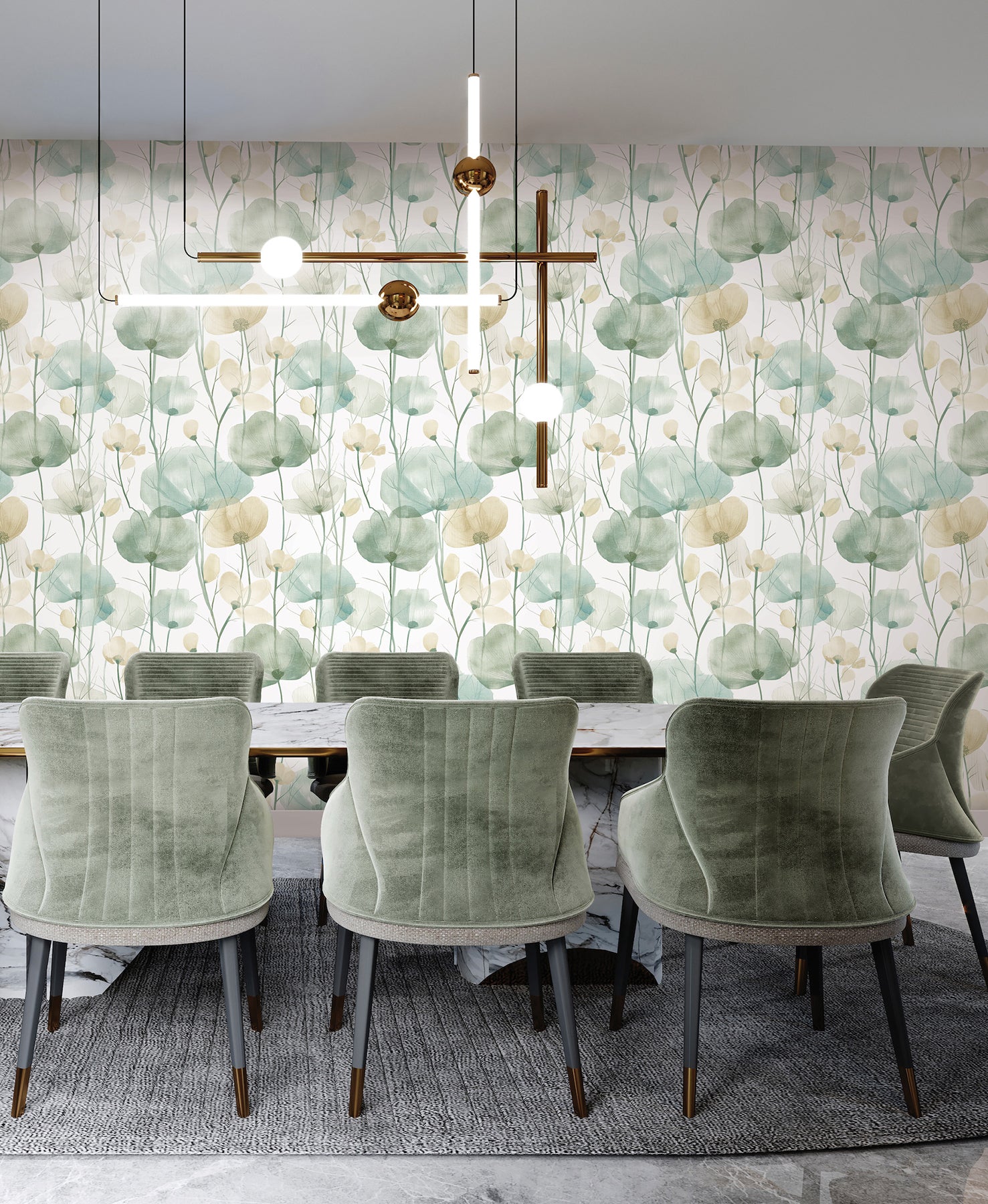Cotswolds Poppies wallpaper in turquoise color - pattern number VR1539 - by Ronald Redding in the Caviar collection