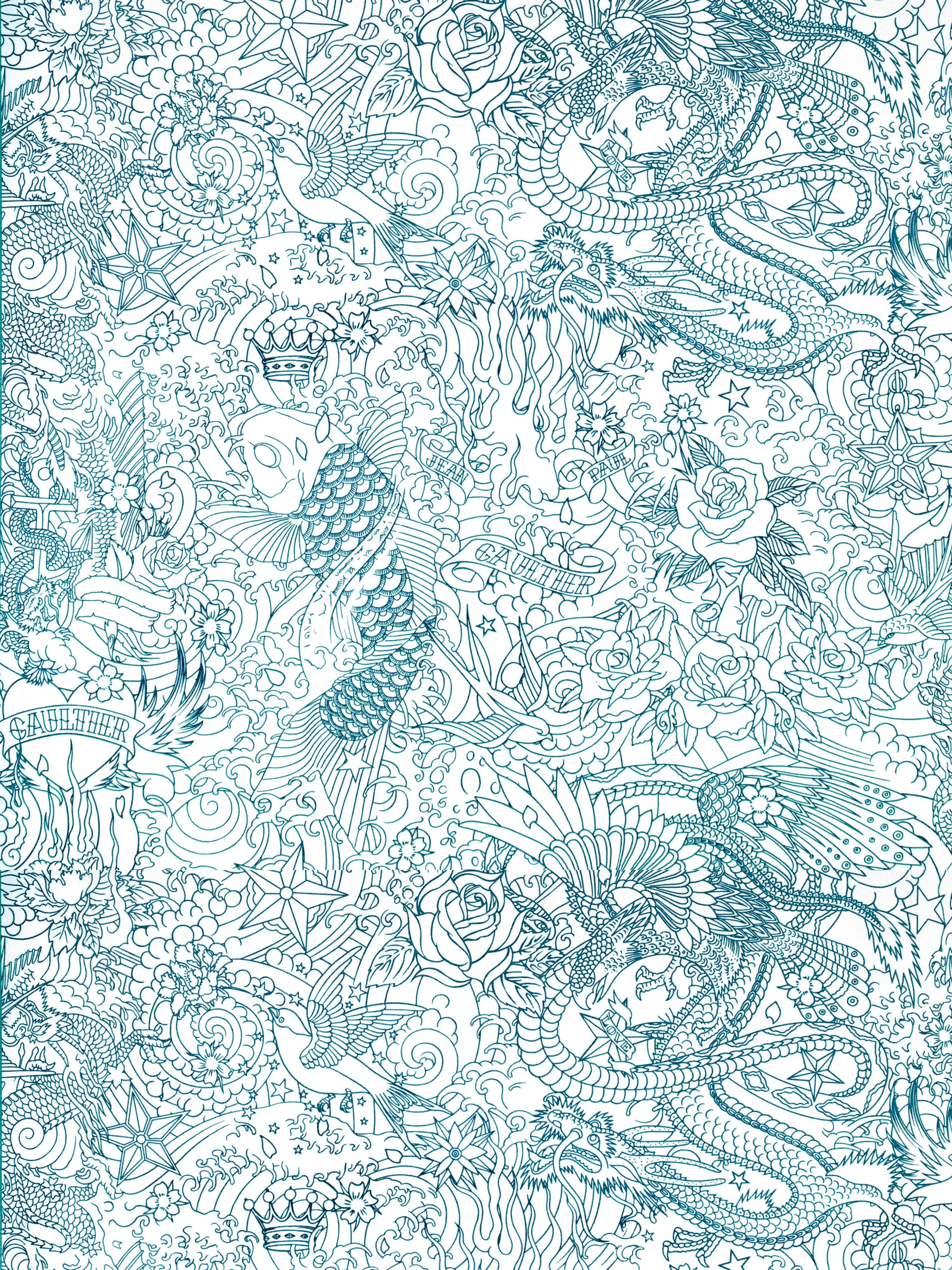 Horimono wallpaper in canard color - pattern number WH 000053303 - by Scalamandre in the collection