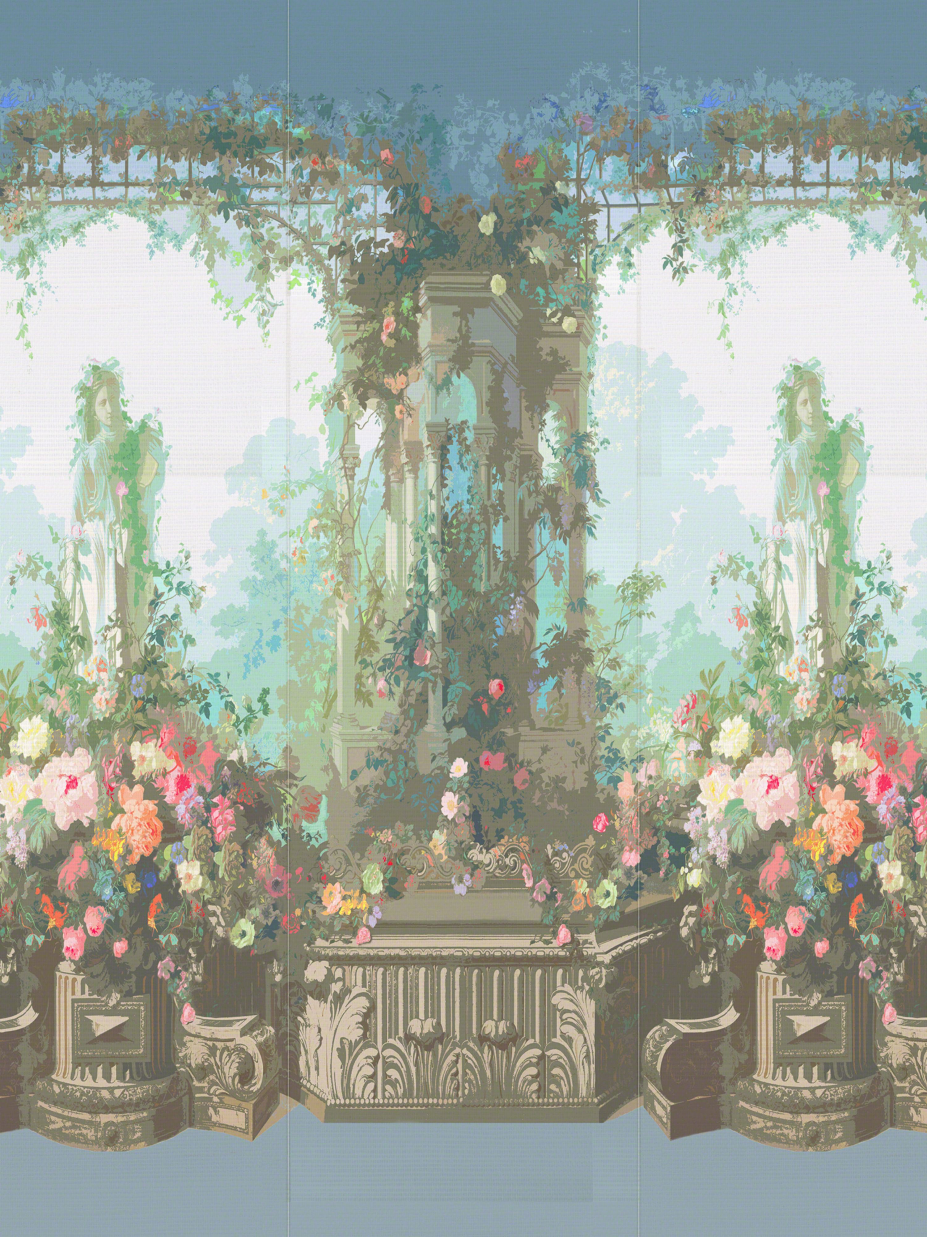 Jardin Defosse Dyptich wallpaper in chantilly color - pattern number WNM 0001JARP - by Scalamandre in the collection