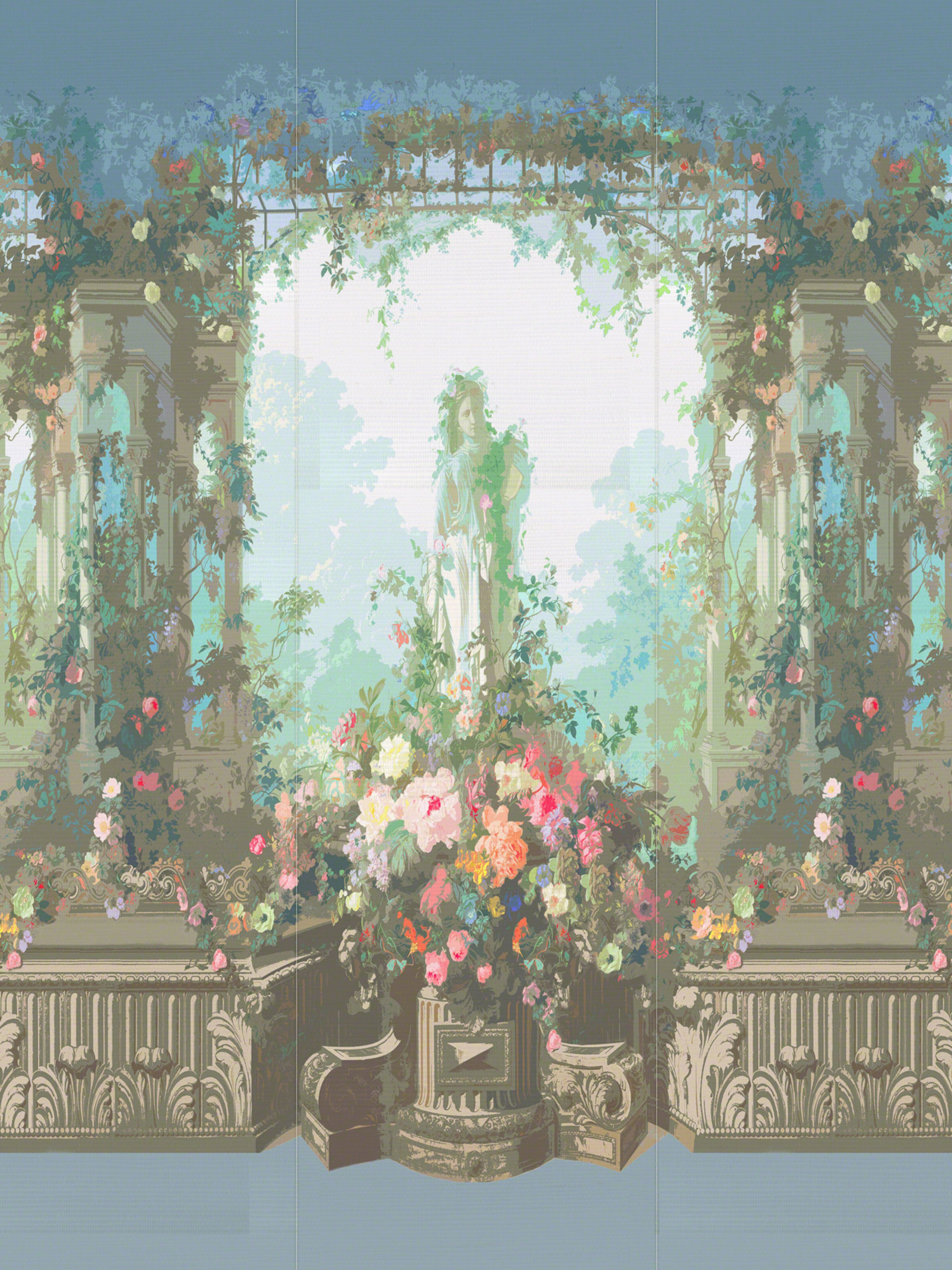 Jardin Defosse Dyptich wallpaper in chantilly color - pattern number WNM 0001JARS - by Scalamandre in the collection