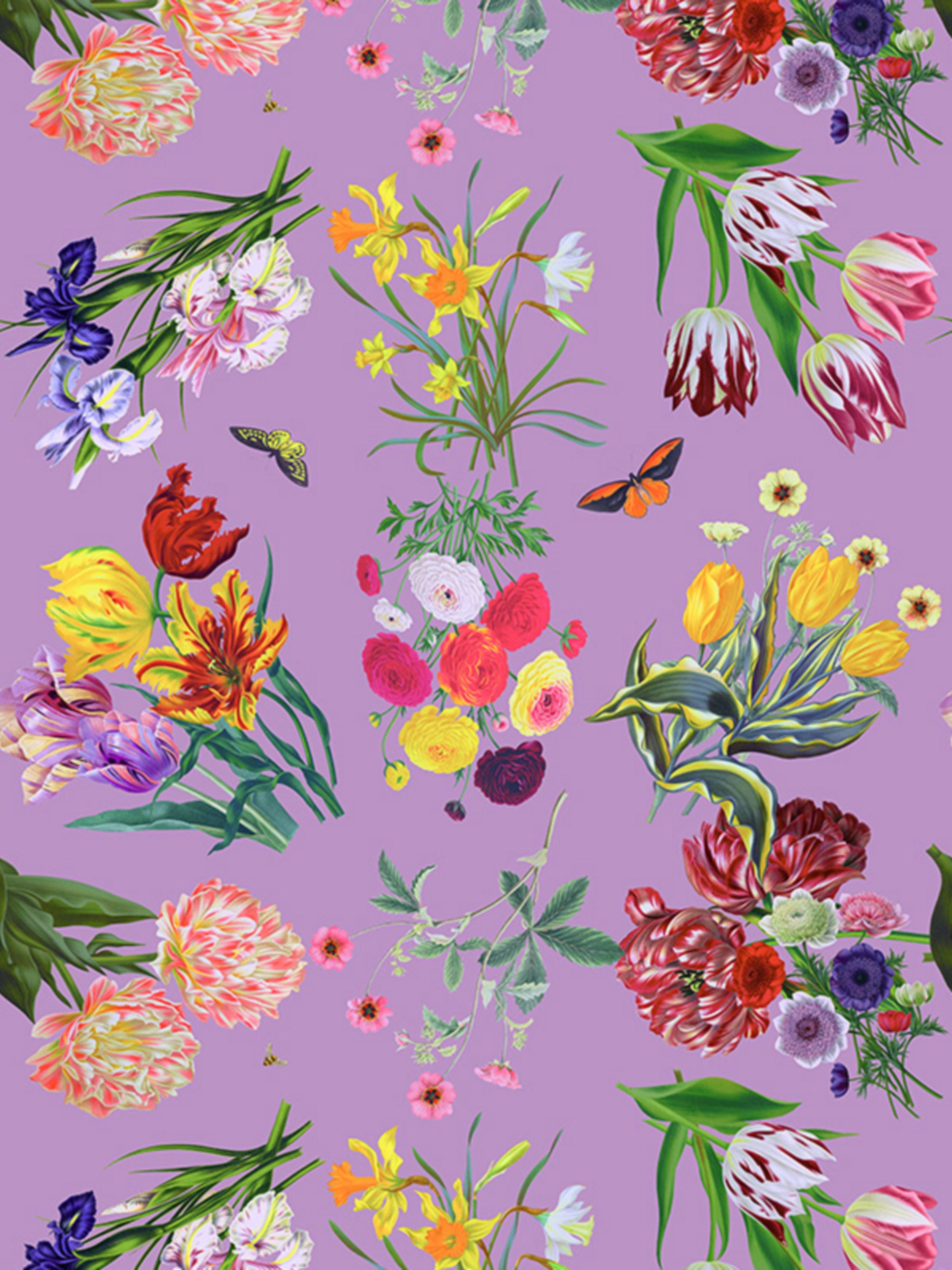 Flora and Fauna wallpaper in orchid color - pattern number WNM 0002FLOR - by Scalamandre in the collection
