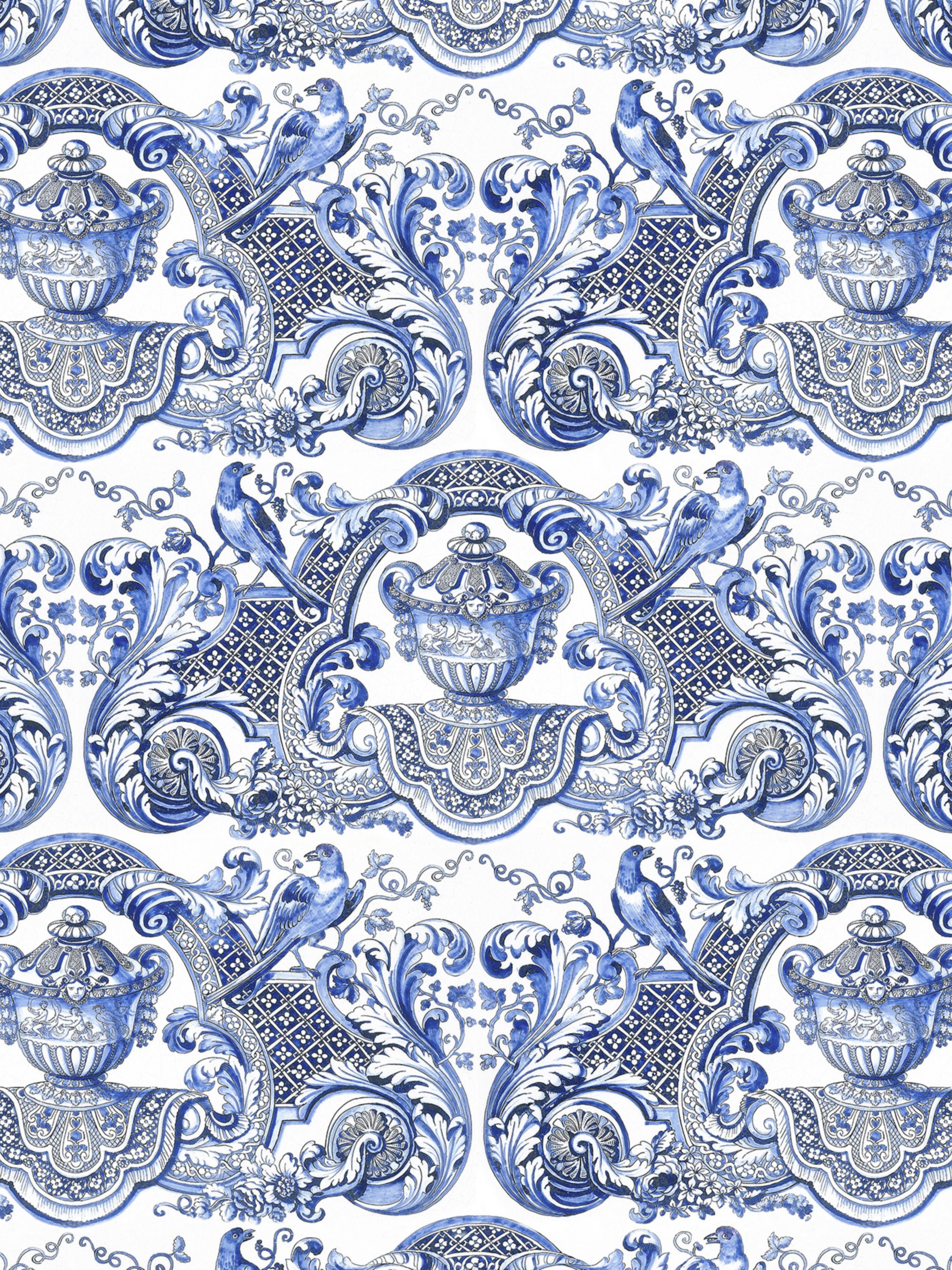 William and Mary wallpaper in blue color - pattern number WNM 0002WMMY - by Scalamandre in the collection