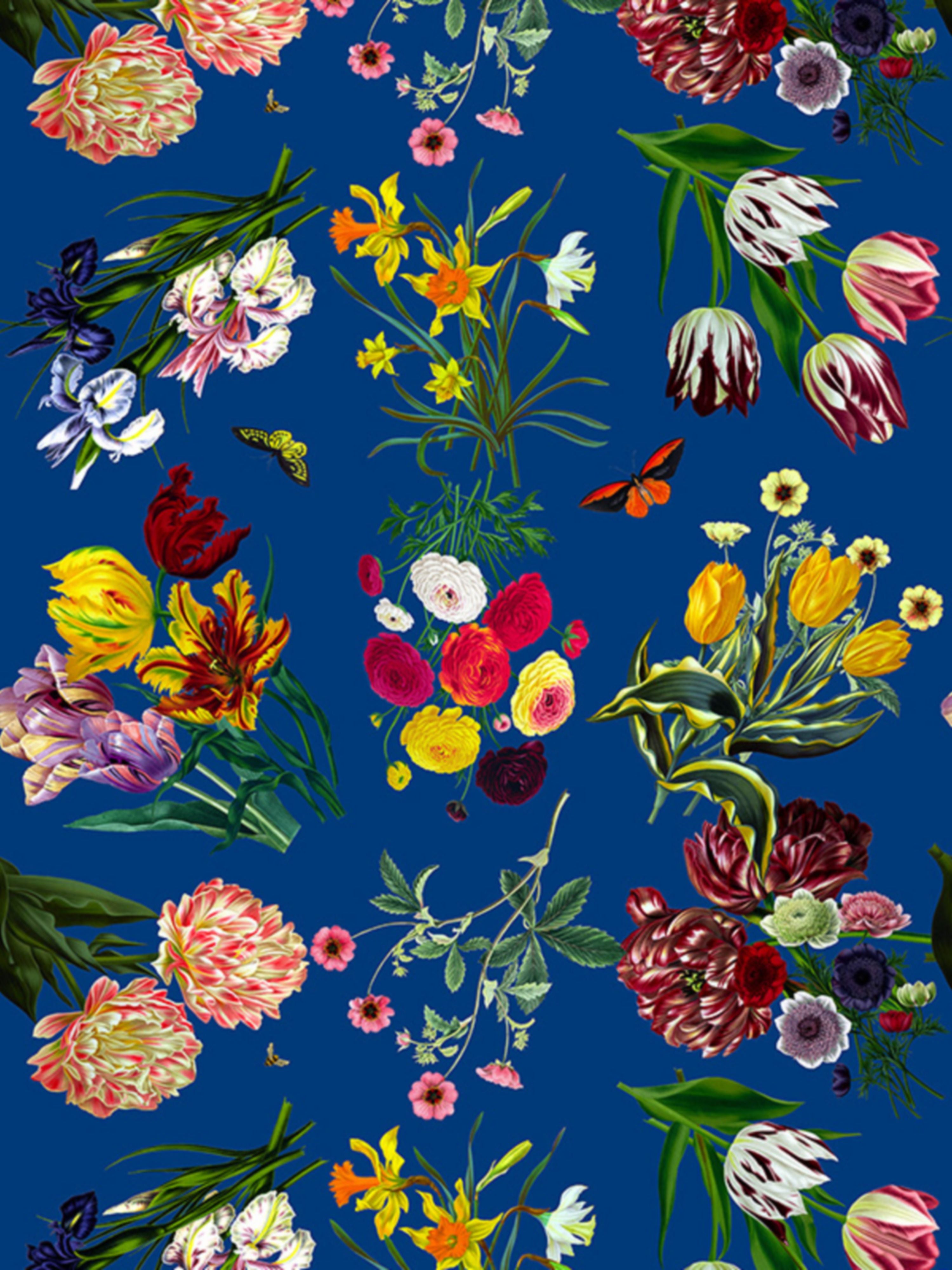 Flora and Fauna wallpaper in blue color - pattern number WNM 0004FLOR - by Scalamandre in the collection