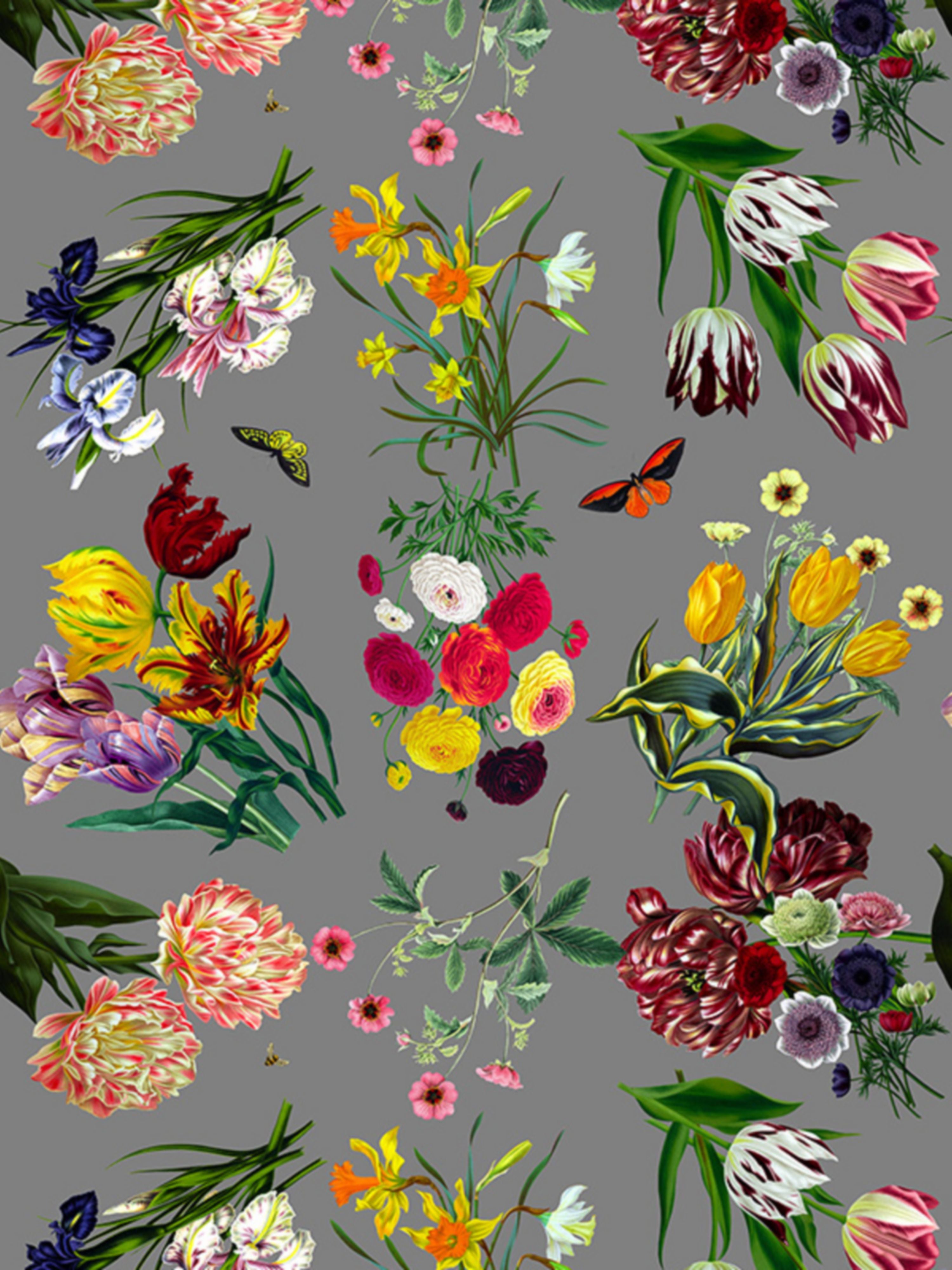 Flora and Fauna wallpaper in gray color - pattern number WNM 0005FLOR - by Scalamandre in the collection