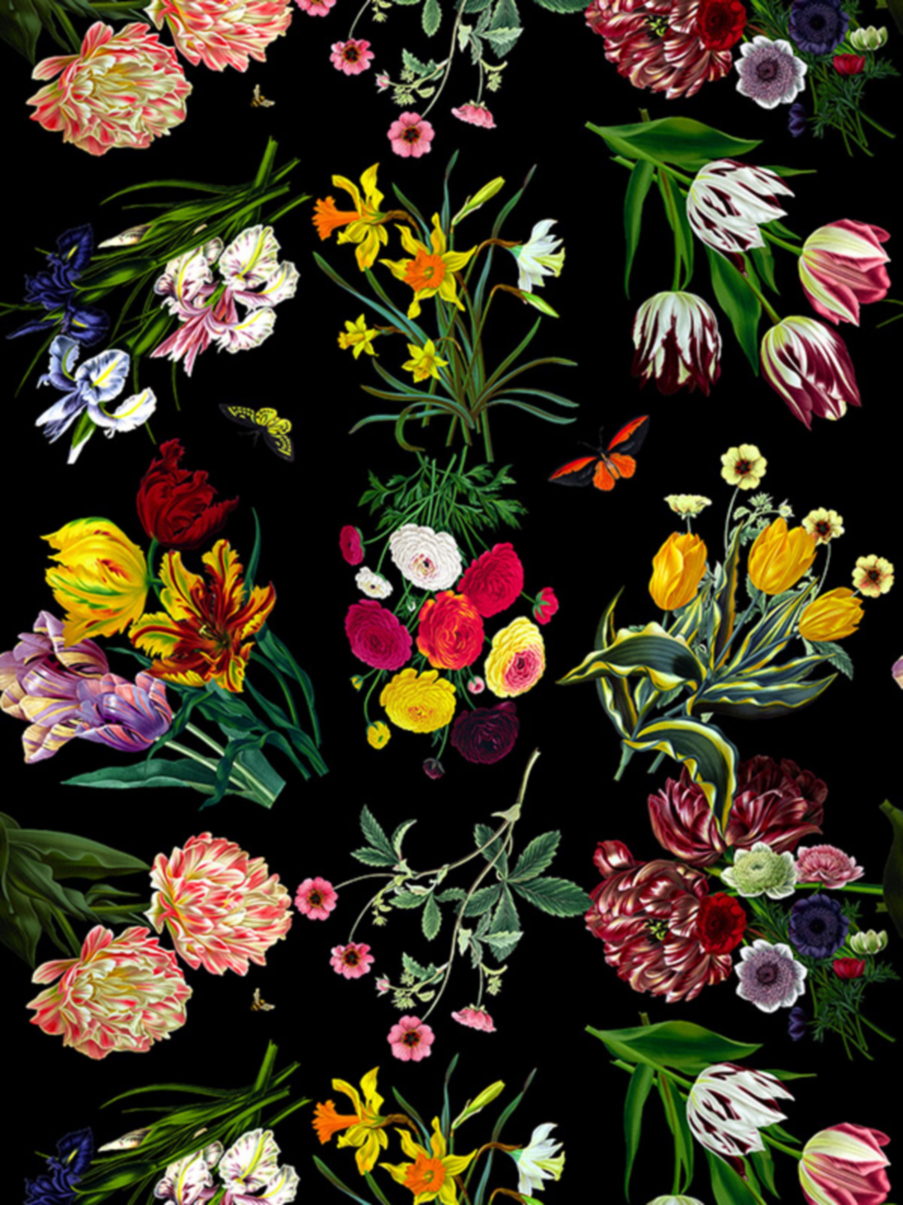 Flora and Fauna wallpaper in black color - pattern number WNM 0006FLOR - by Scalamandre in the collection