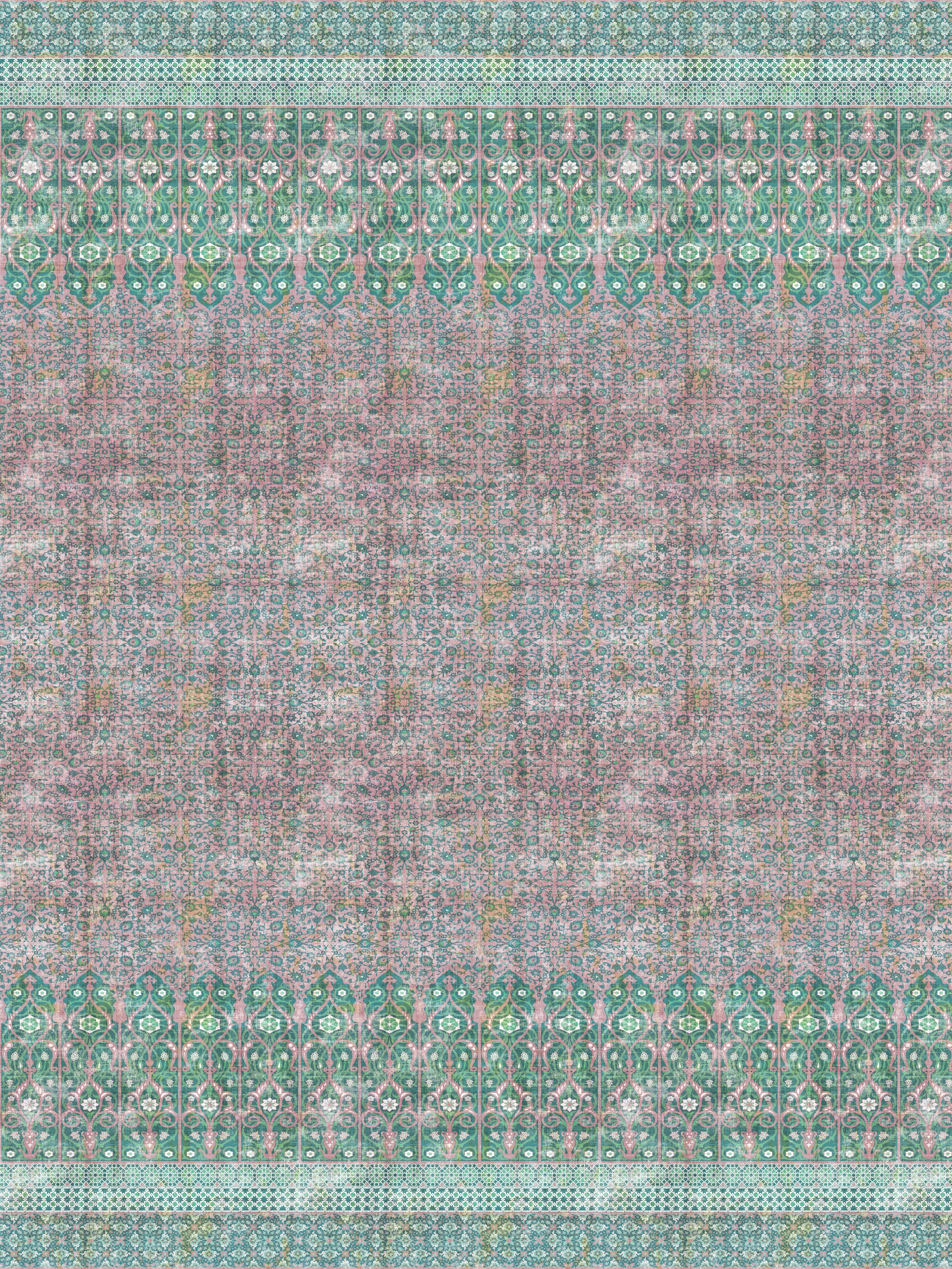 Iznik Overdye Panel wallpaper in green pink color - pattern number WNM 1022IZNI - by Scalamandre in the collection