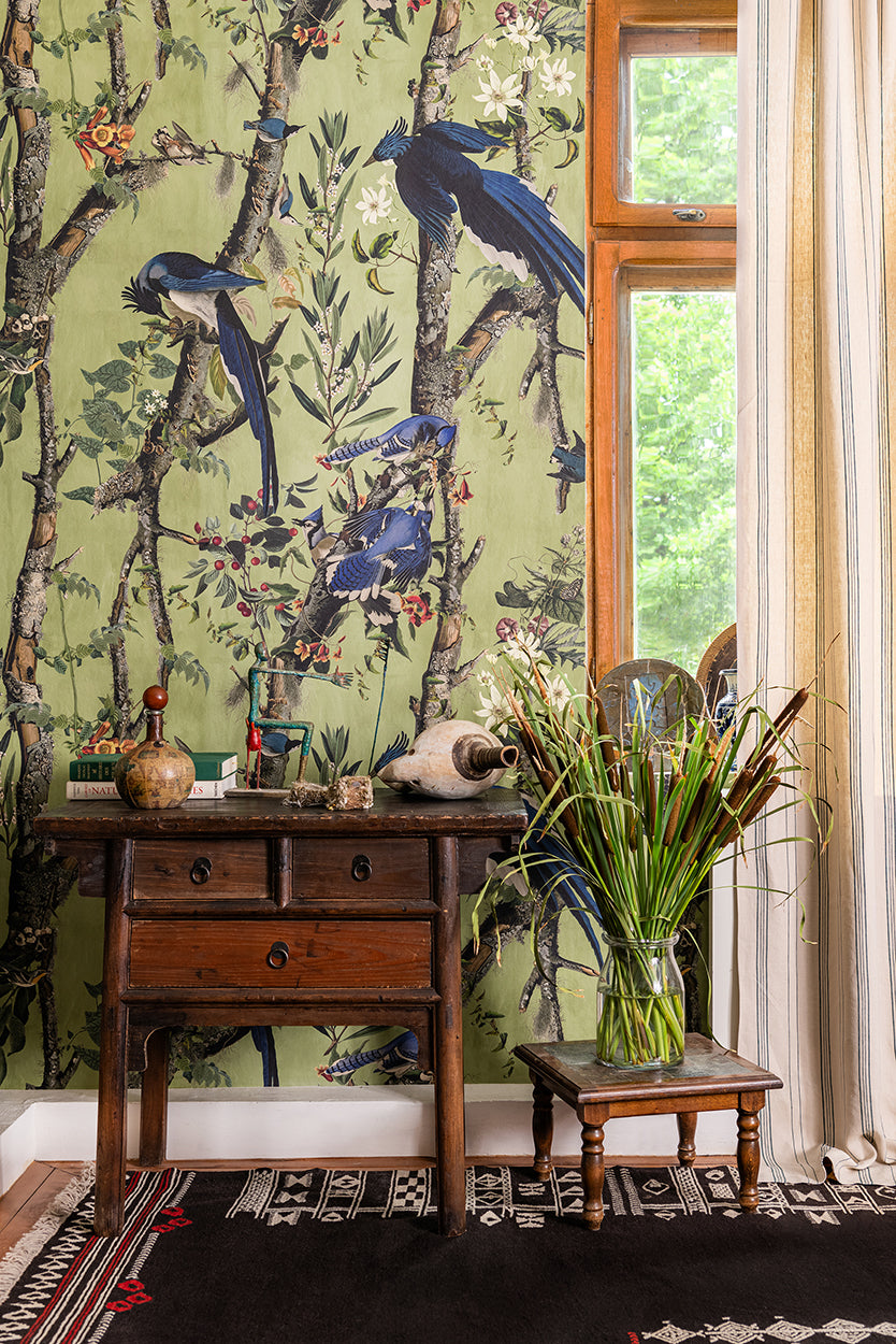 Birds of Danube wallpaper in green blue color - pattern number WP20715 - by Mind the Gap in the The Wetlands collection