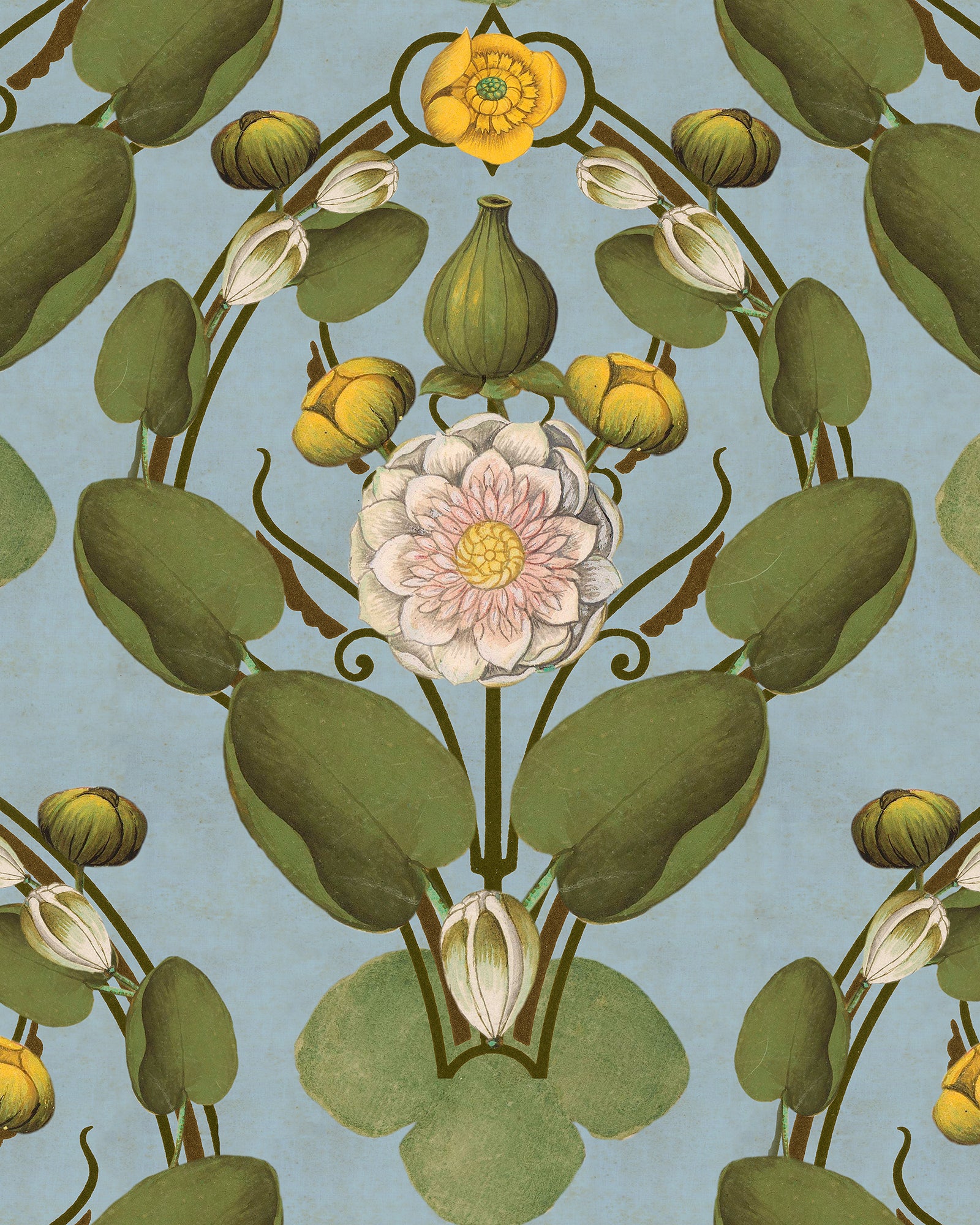 Nymphaea wallpaper in powder blue color - pattern number WP20727 - by Mind the Gap in the The Wetlands collection
