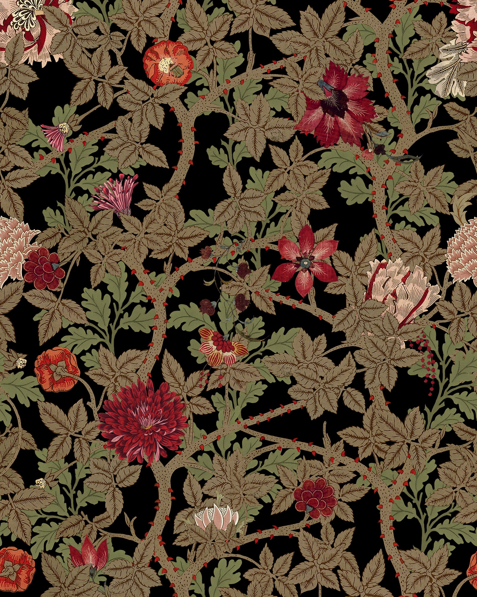 The Flowering wallpaper in dark color - pattern number WP20731 - by Mind the Gap in the The Wetlands collection