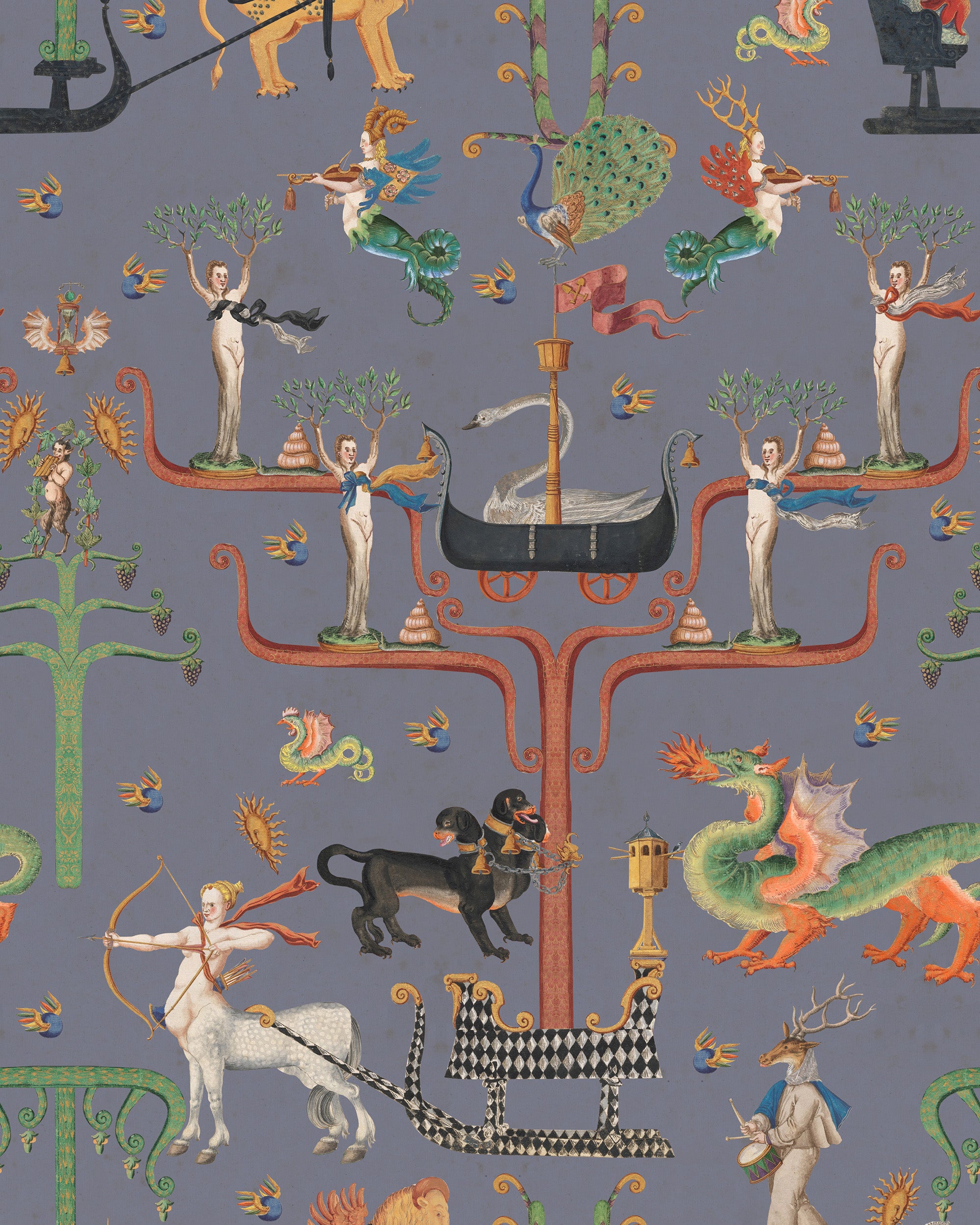 Fairies And Dragons Wallpaper in slate color - pattern number WP20897 - by Mind the Gap in the Transylvanian Rhapsody collection