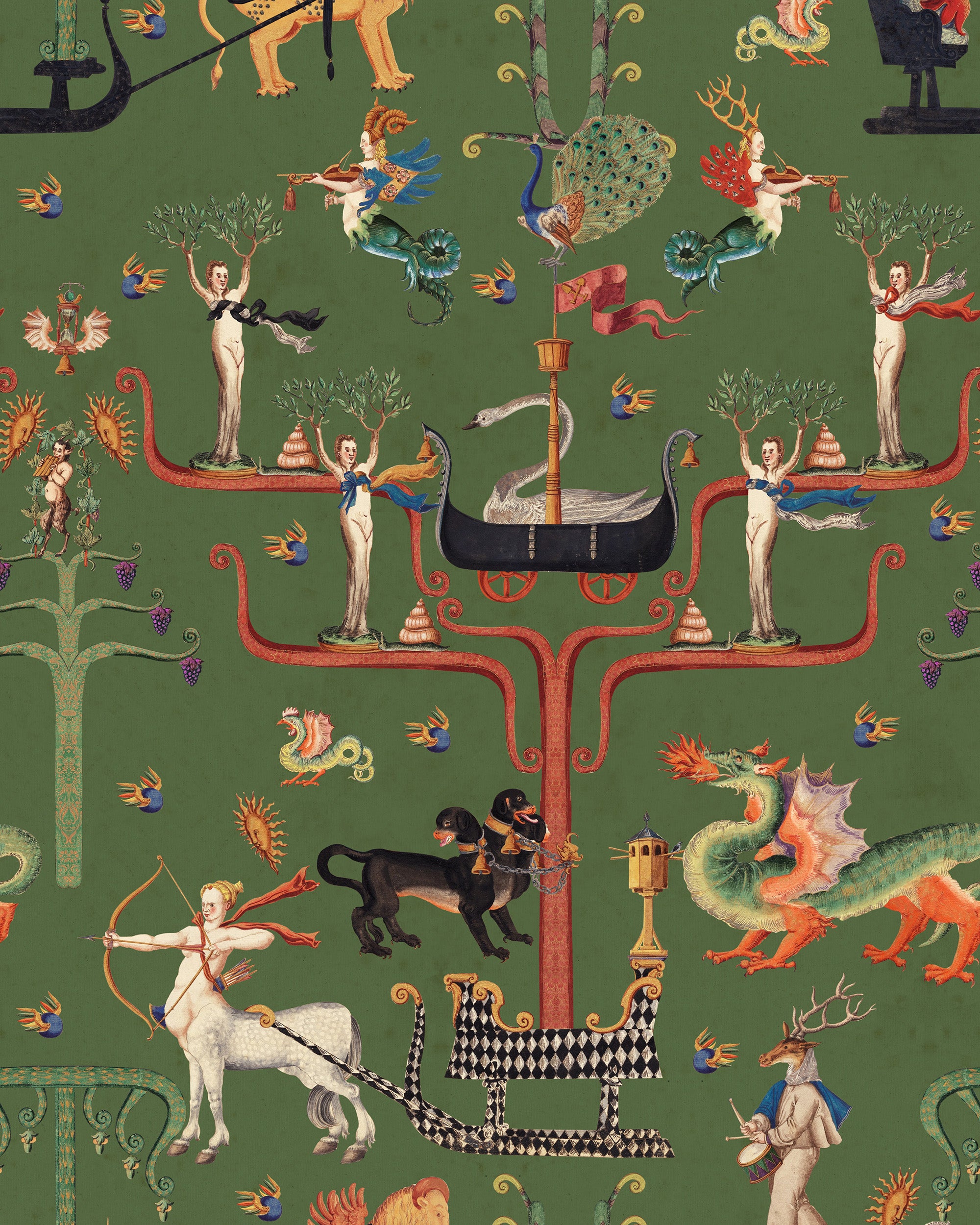 Fairies And Dragons Wallpaper in fir color - pattern number WP20898 - by Mind the Gap in the Transylvanian Rhapsody collection