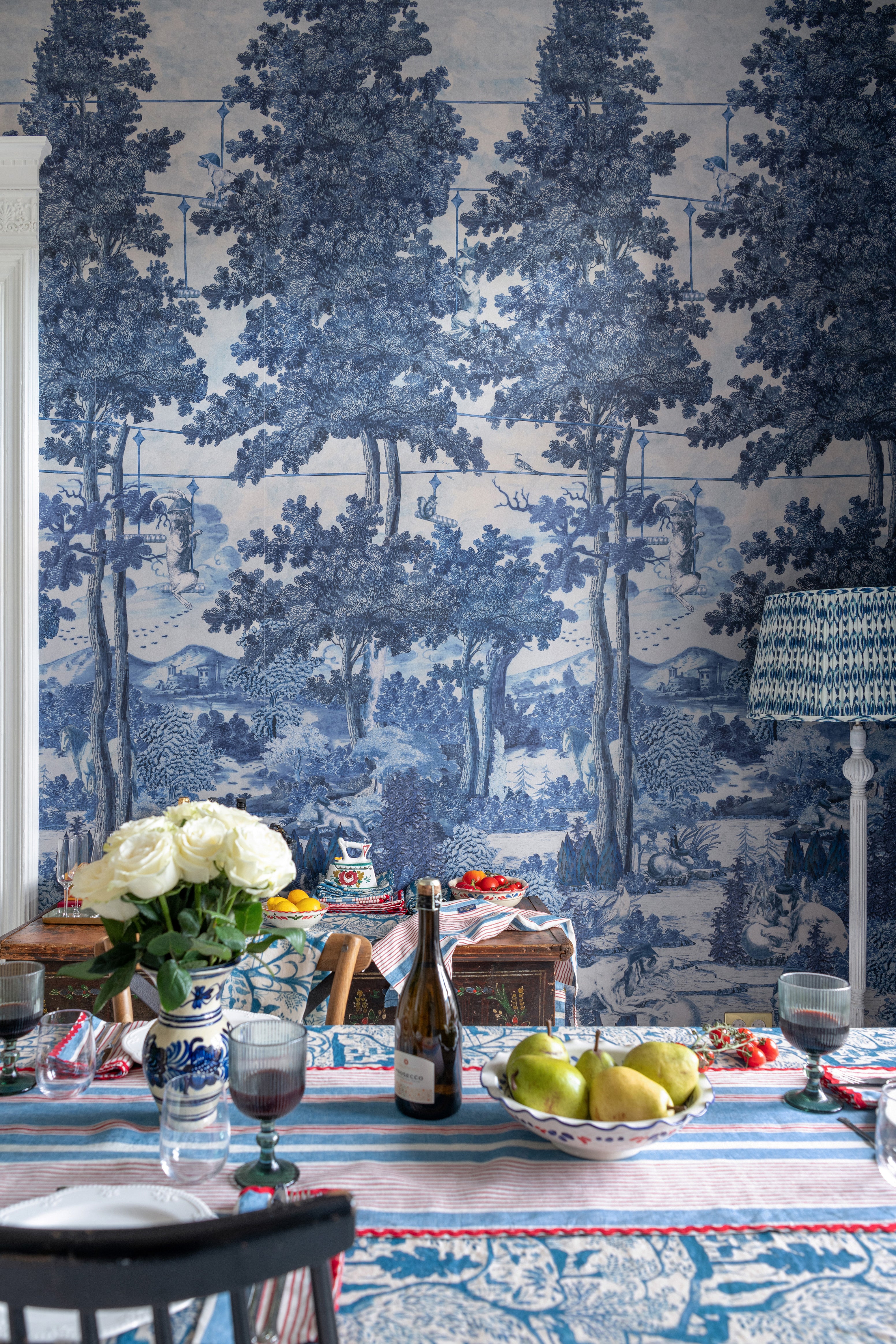 Toile Du Carpathians Wallpaper in indigo color - pattern number WP20925 - by Mind the Gap in the Transylvanian Rhapsody collection