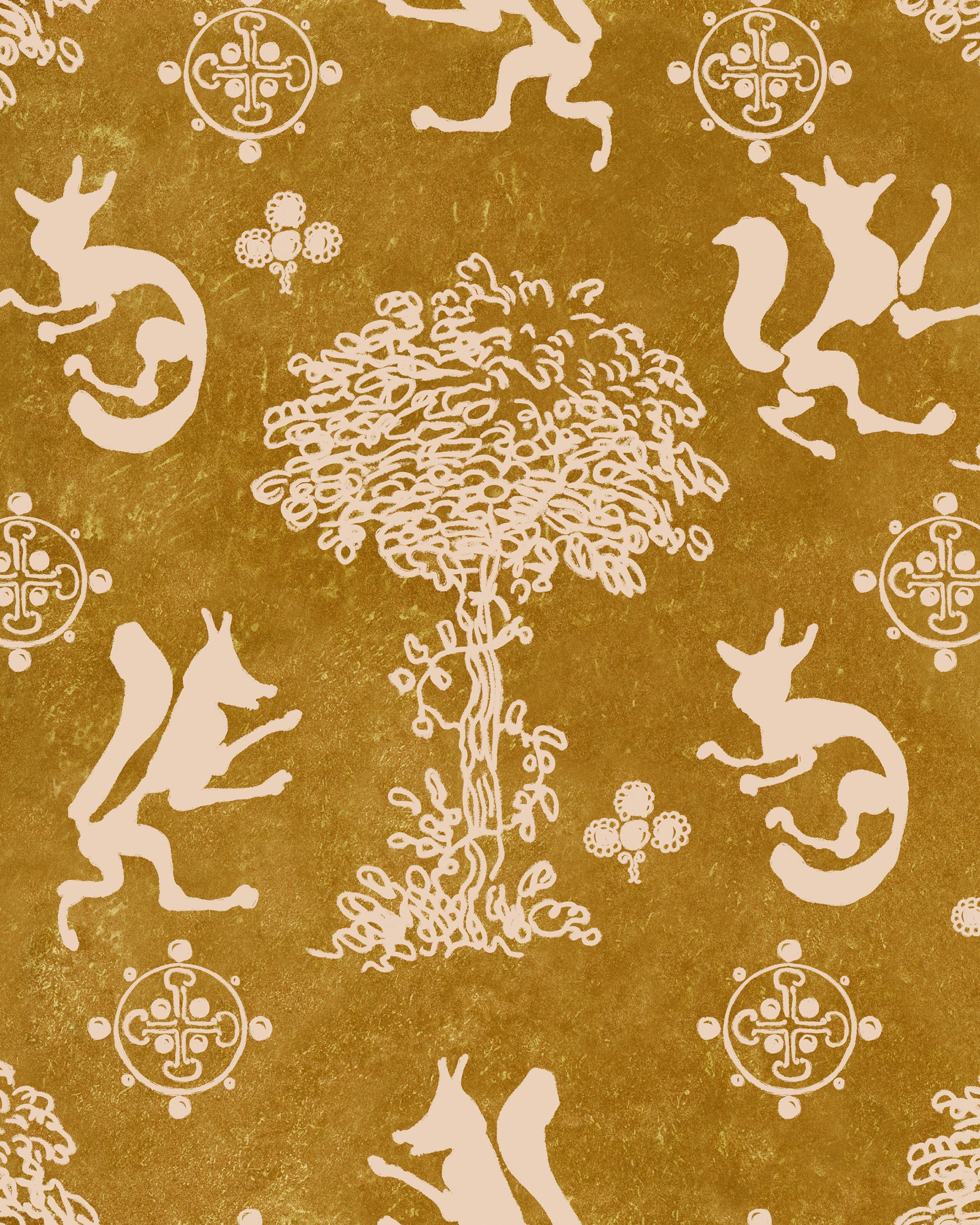 The Silly Fox Wallpaper in honey color - pattern number WP30265 - by Mind the Gap in the Transylvanian Rhapsody collection