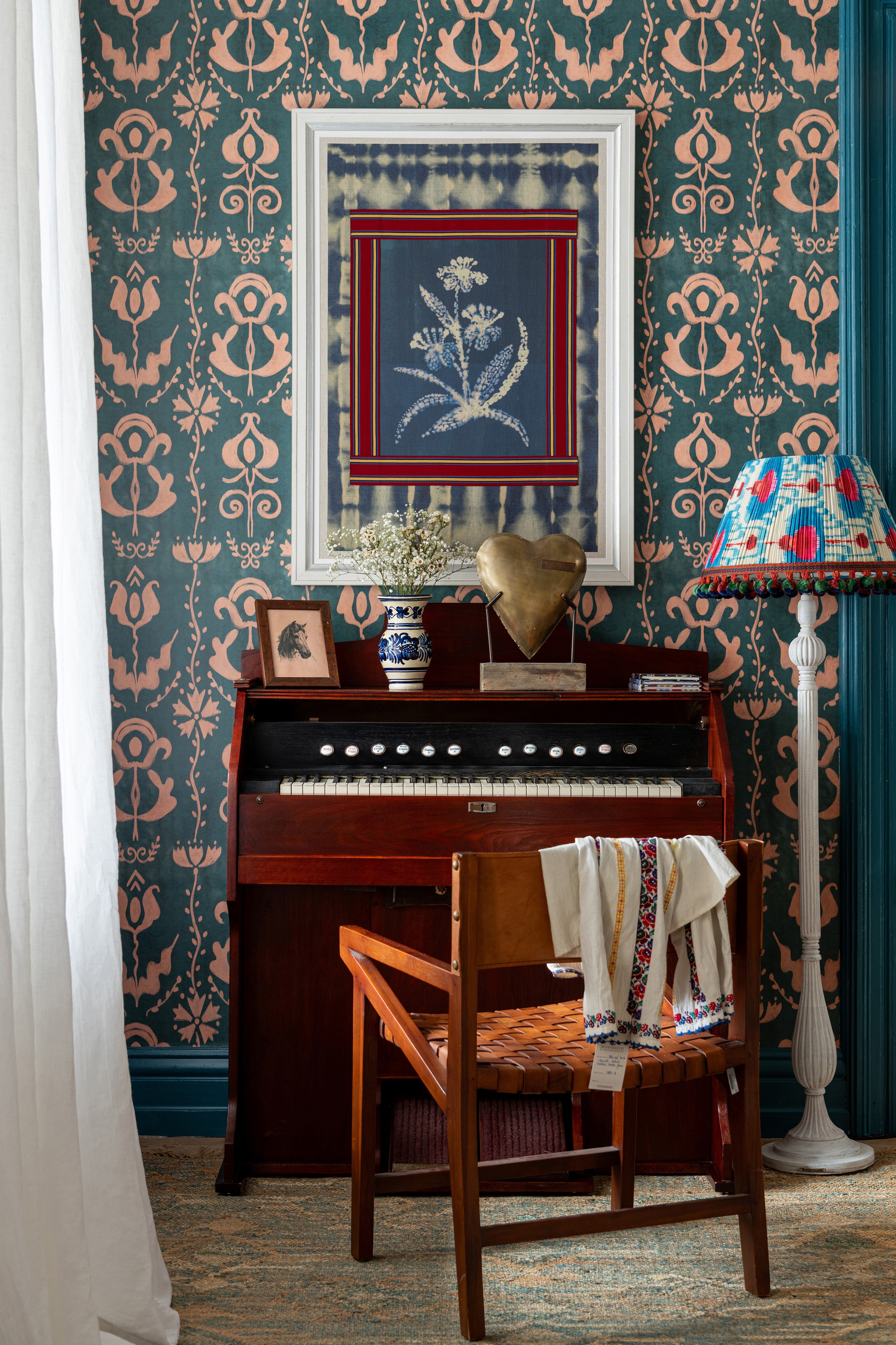 Grandmas Stencil Wallpaper in milky blue color - pattern number WP30276 - by Mind the Gap in the Transylvanian Rhapsody collection